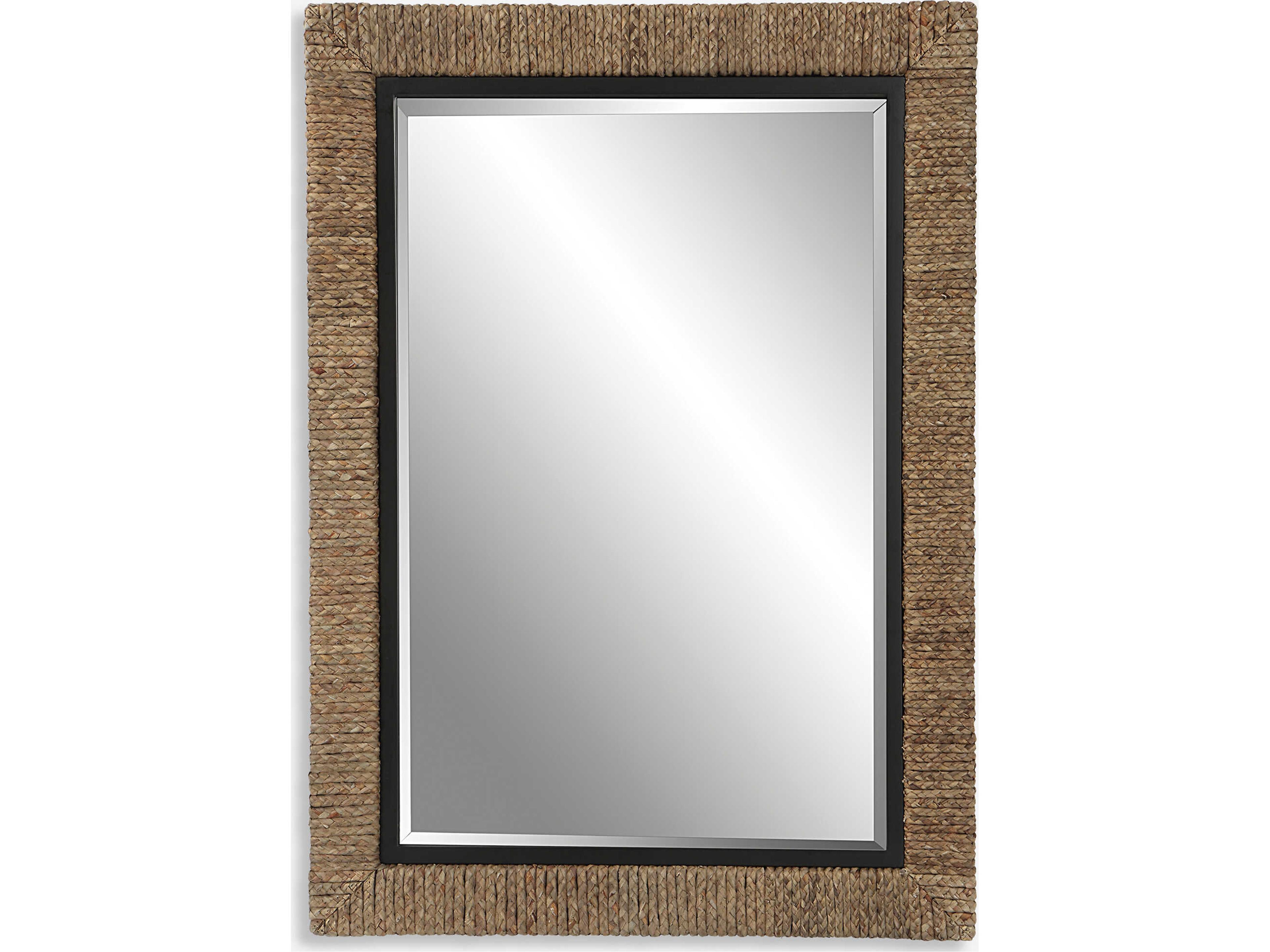 Island Braided Straw Natural / Matte Black Rectangular Wall Mirror