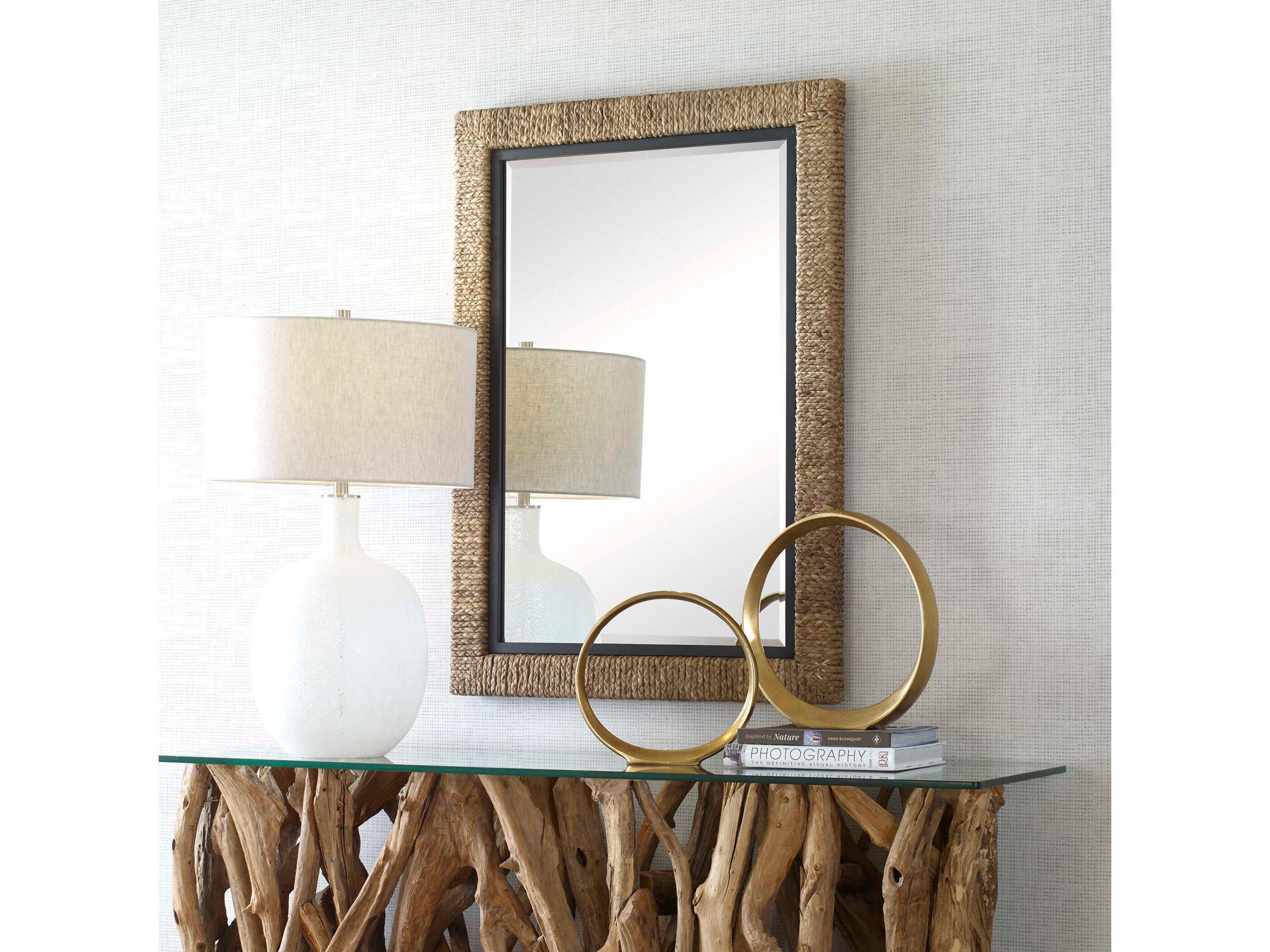 Uttermost Island Braided Straw Natural / Matte Black Rectangular Wall Mirror