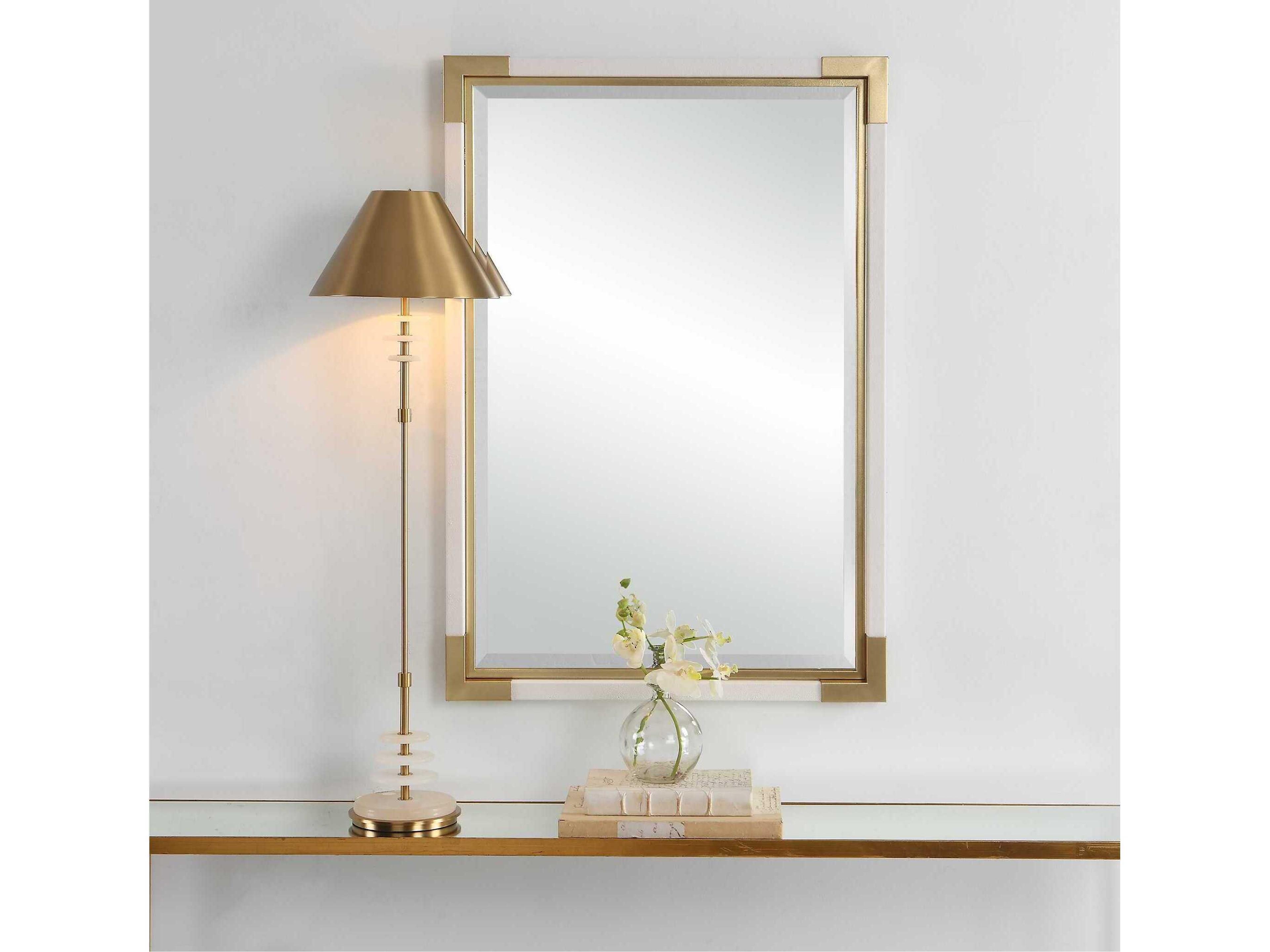 Uttermost Malik White / Gold Leaf Rectangular Wall Mirror