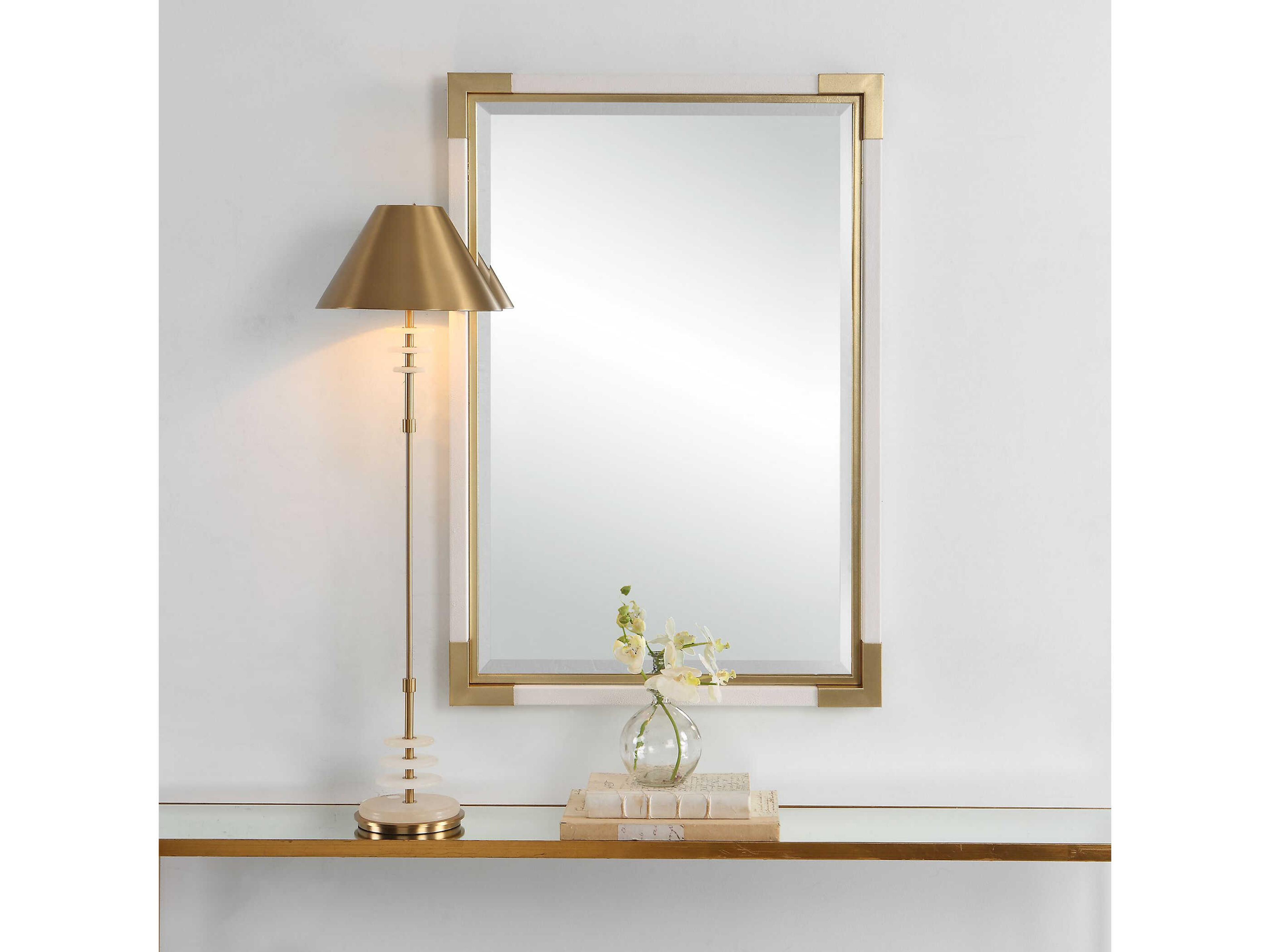 Uttermost Malik White / Gold Leaf Rectangular Wall Mirror