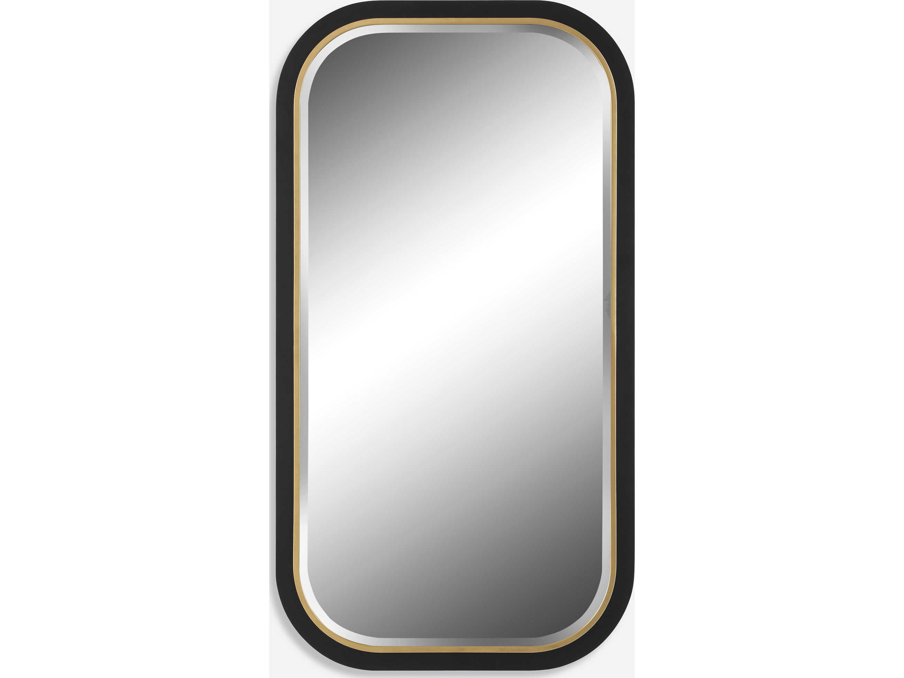 Uttermost Nevaeh Satin Black / Gold Leaf Rectangular Wall Mirror