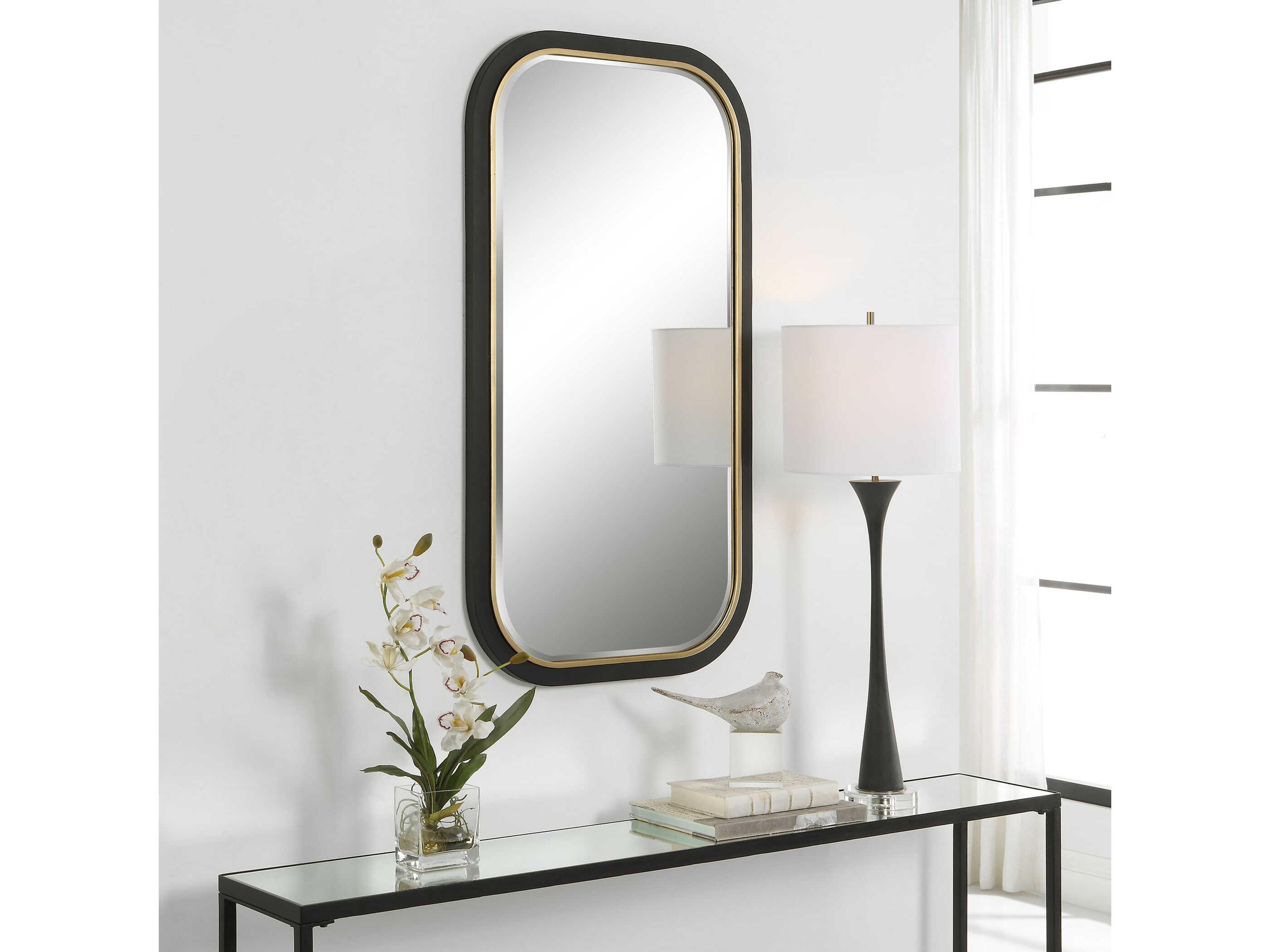 Uttermost Nevaeh Satin Black / Gold Leaf Rectangular Wall Mirror