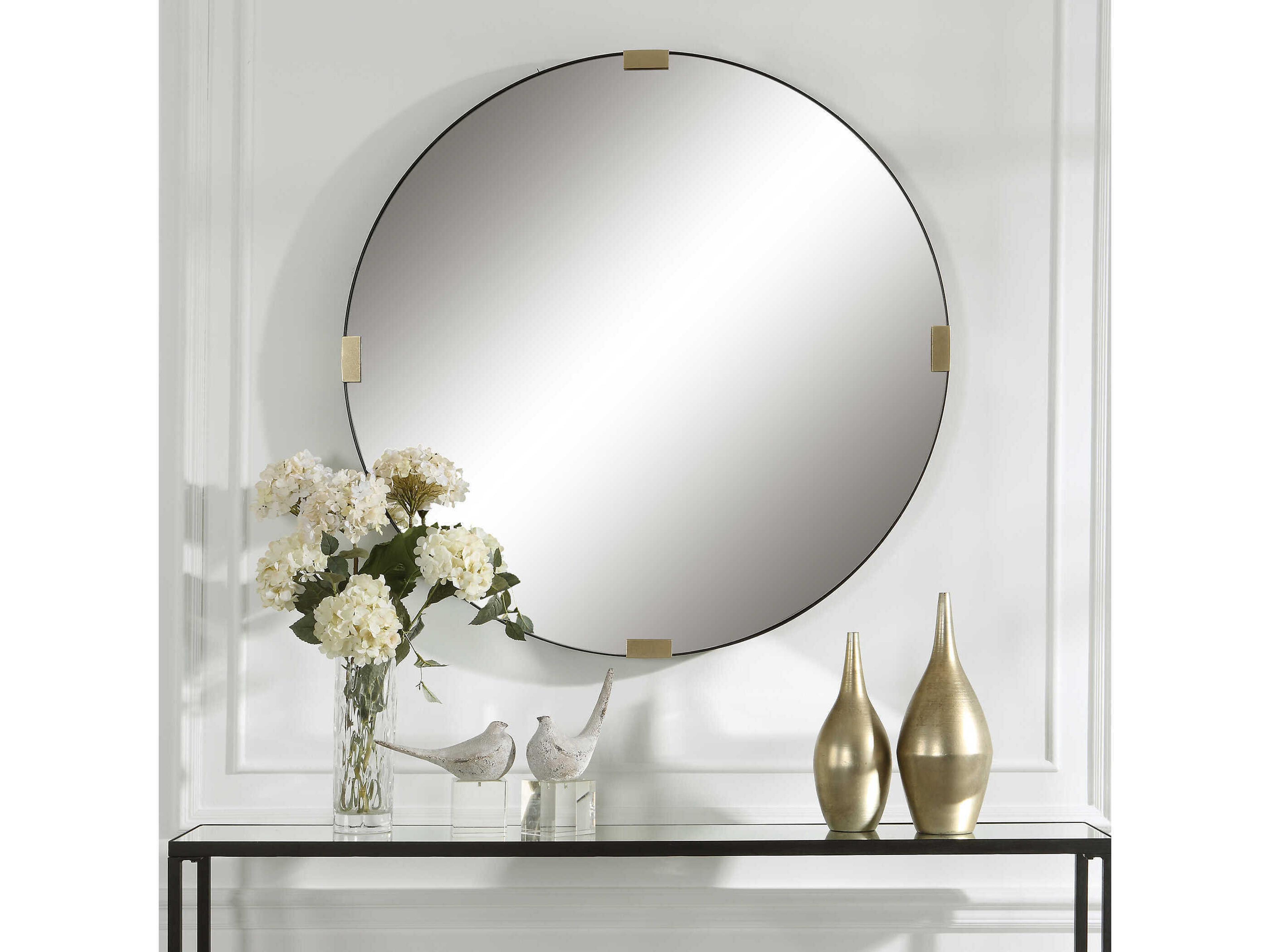 Uttermost Clip Satin Black Round Wall Mirror