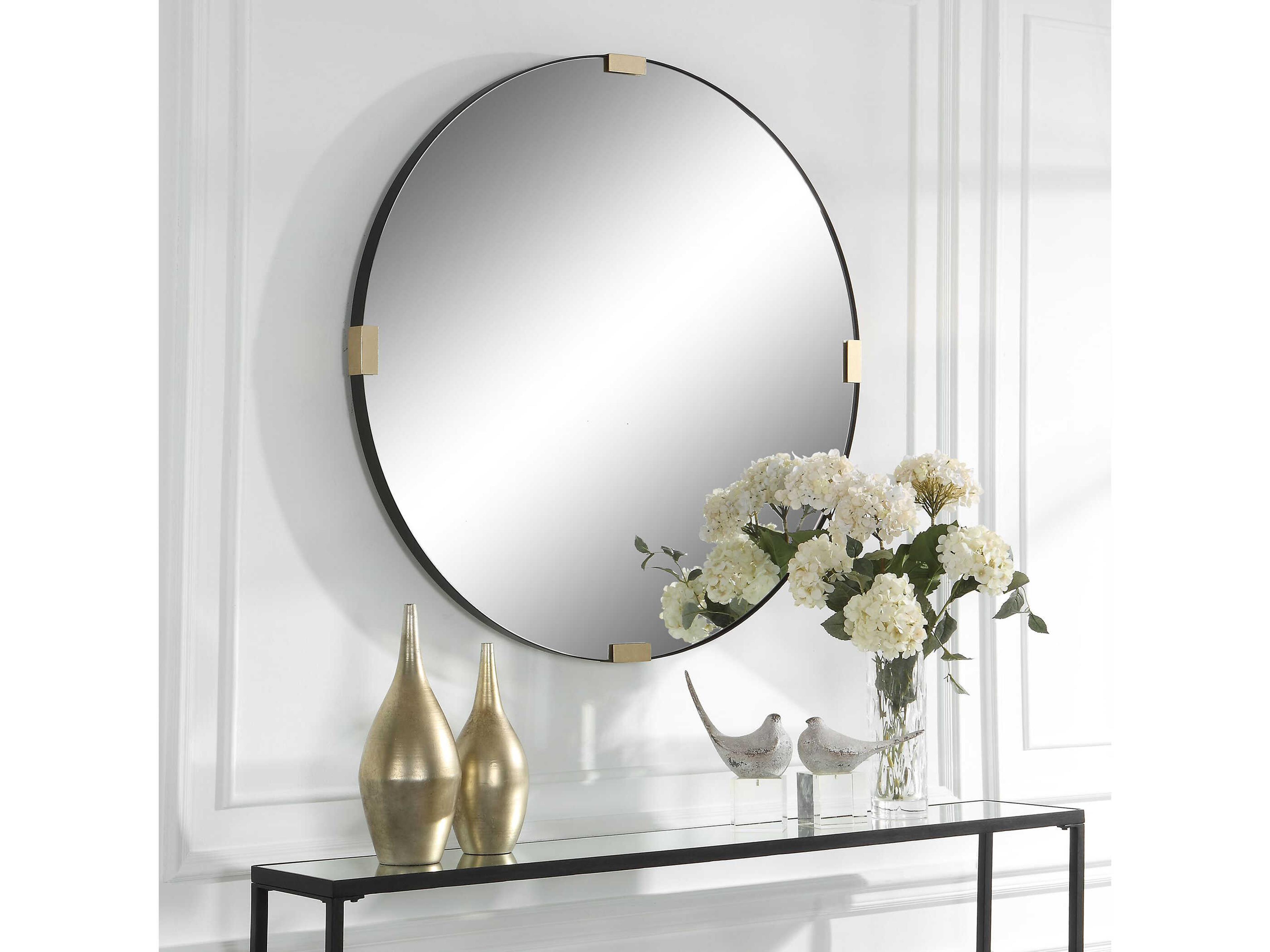 Uttermost Clip Satin Black Round Wall Mirror