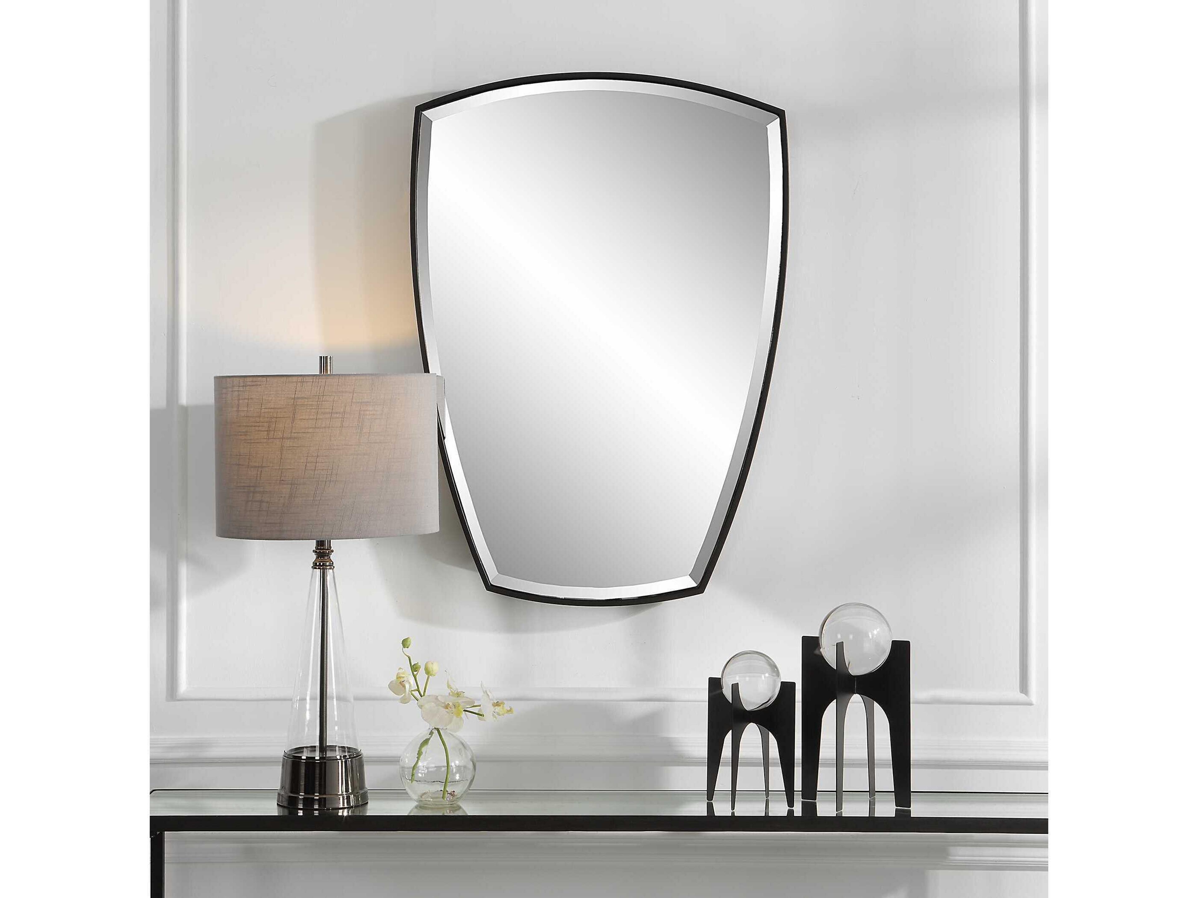 Uttermost Crest Curved Satin Black Wall Mirror