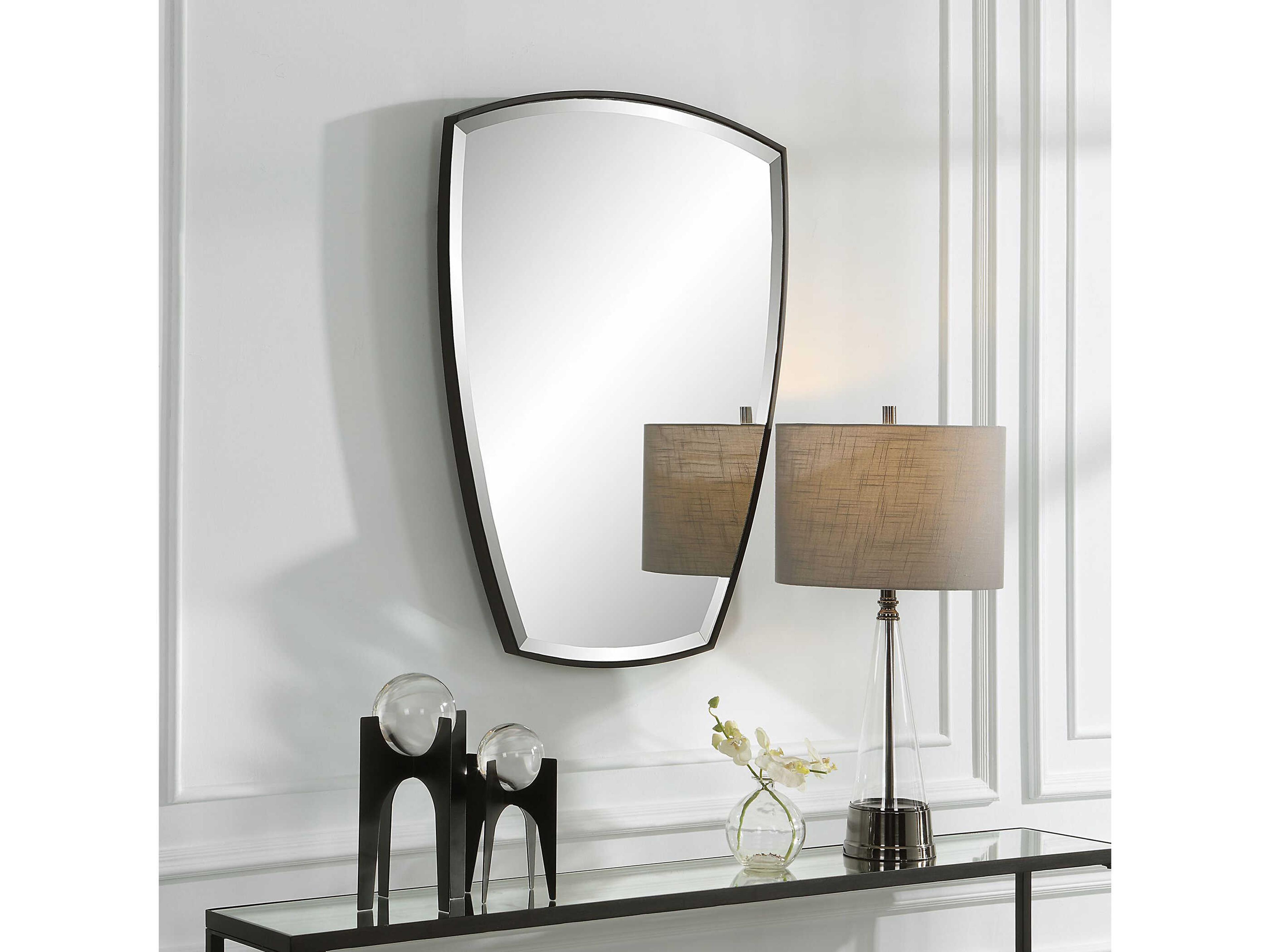 Uttermost Crest Curved Satin Black Wall Mirror