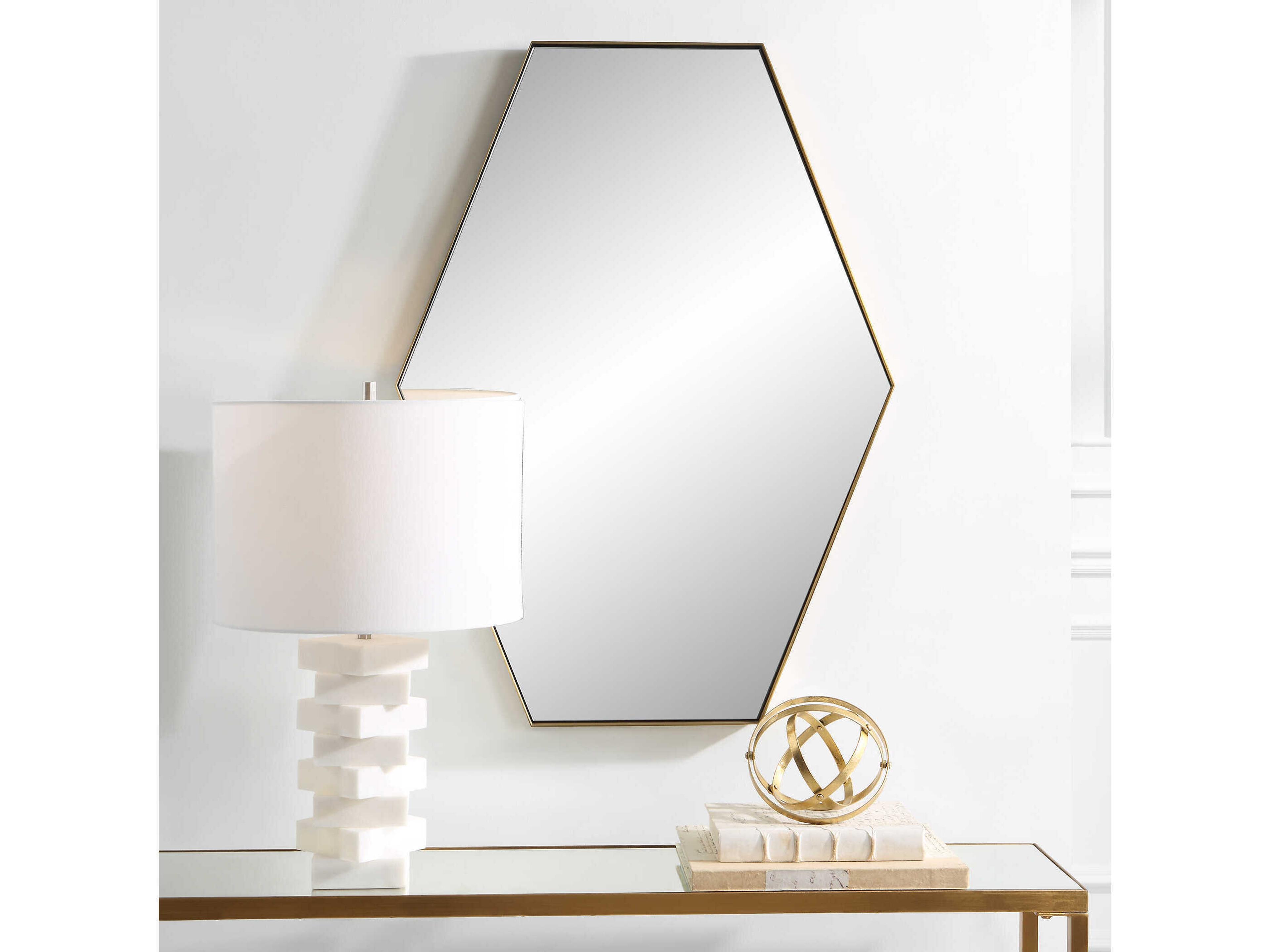 Uttermost Ankara Brushed Brass Hexagon Wall Mirror