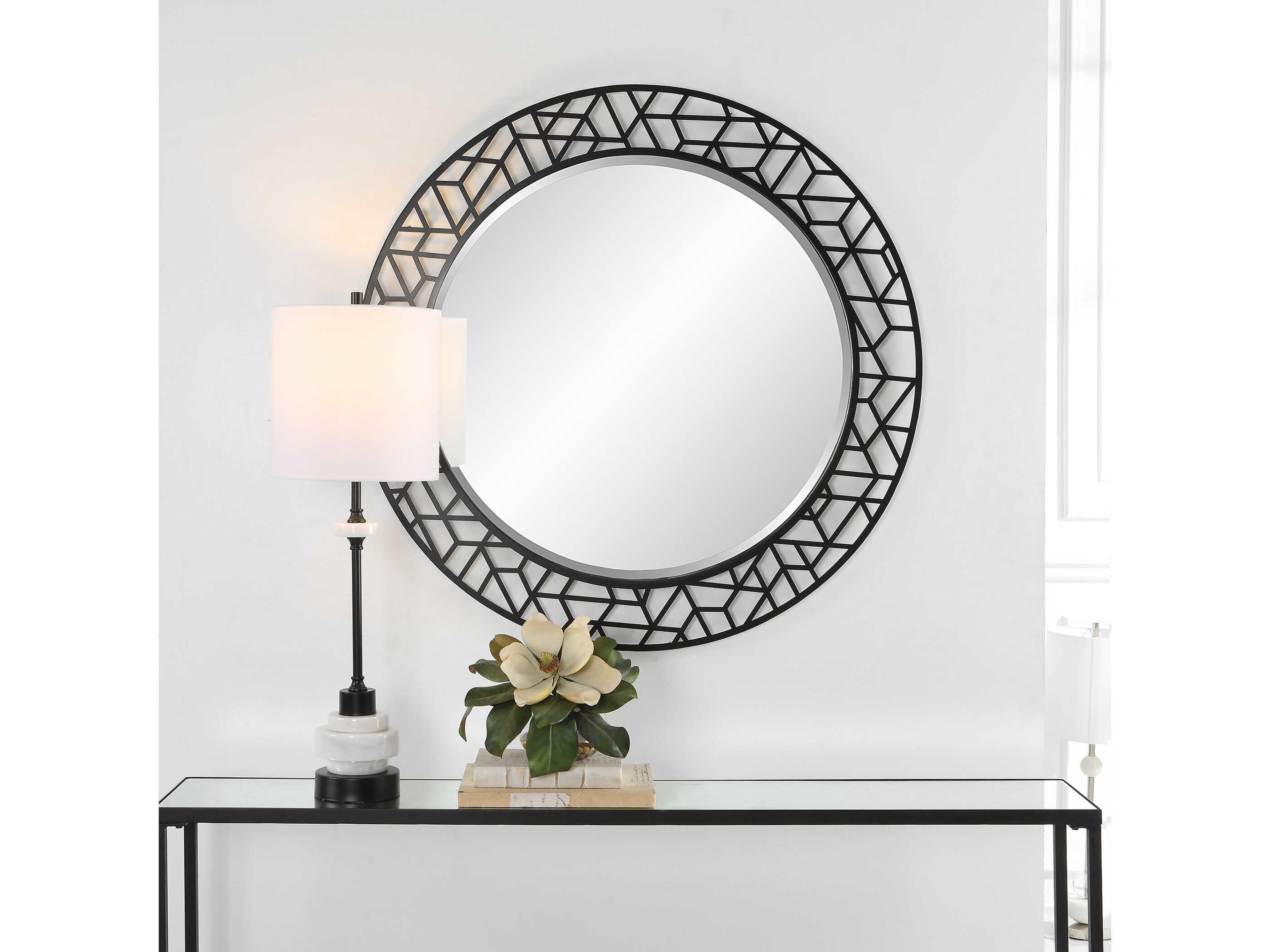 Uttermost Mosaic Satin Black Round Wall Mirror