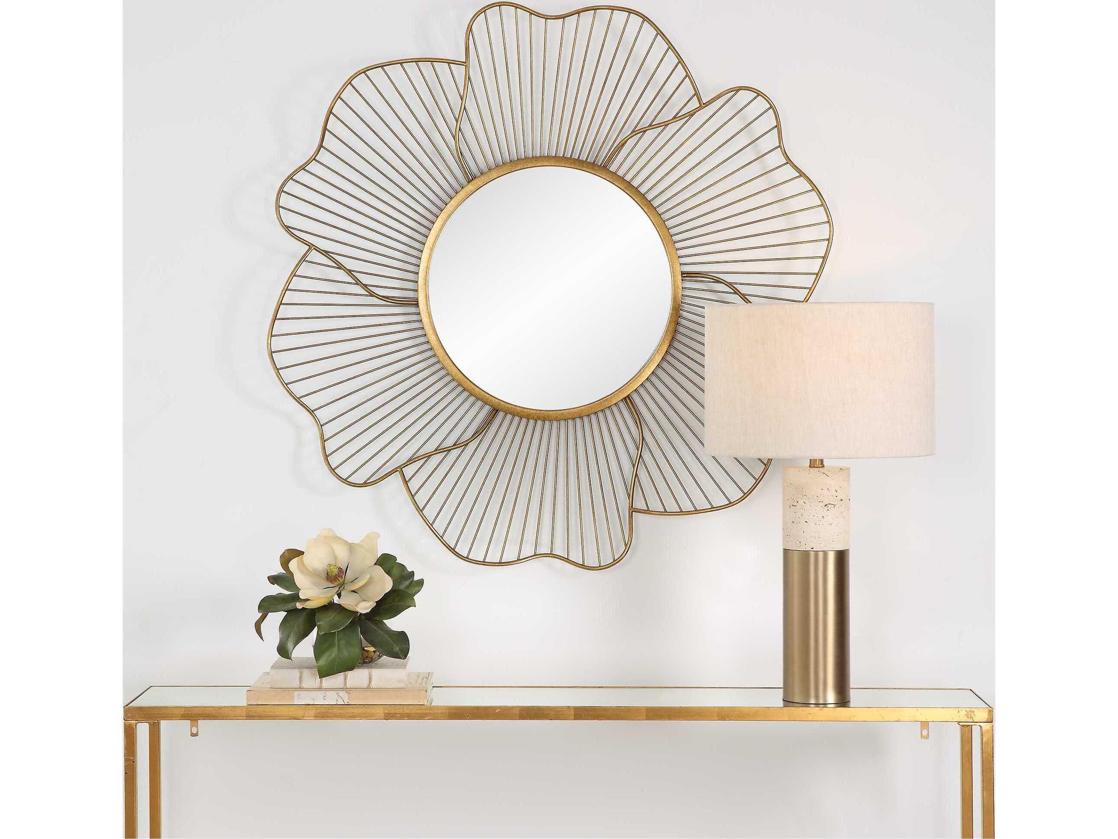Uttermost Blossom Gold Leaf Round Wall Mirror