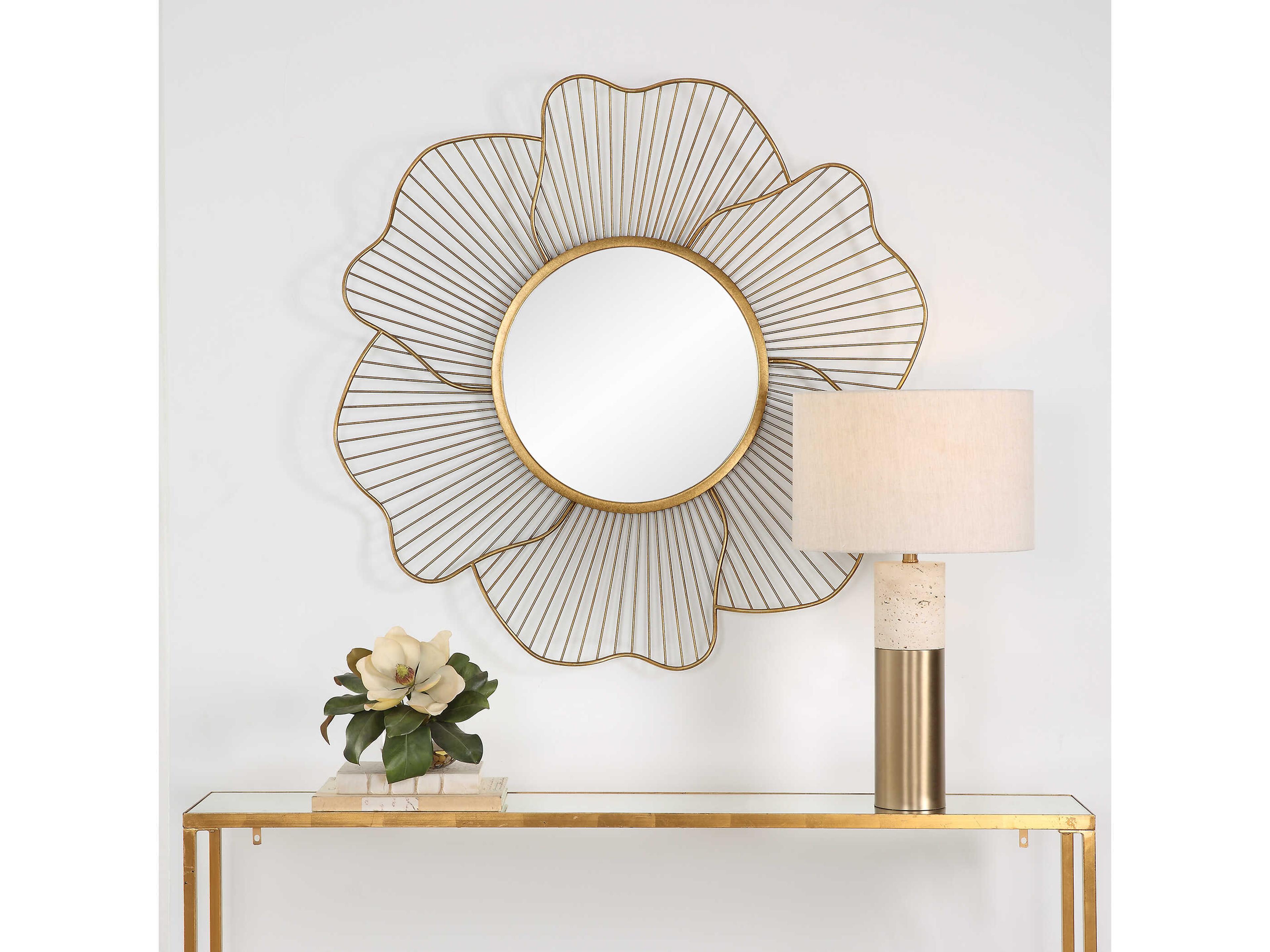 Uttermost Blossom Gold Leaf Round Wall Mirror