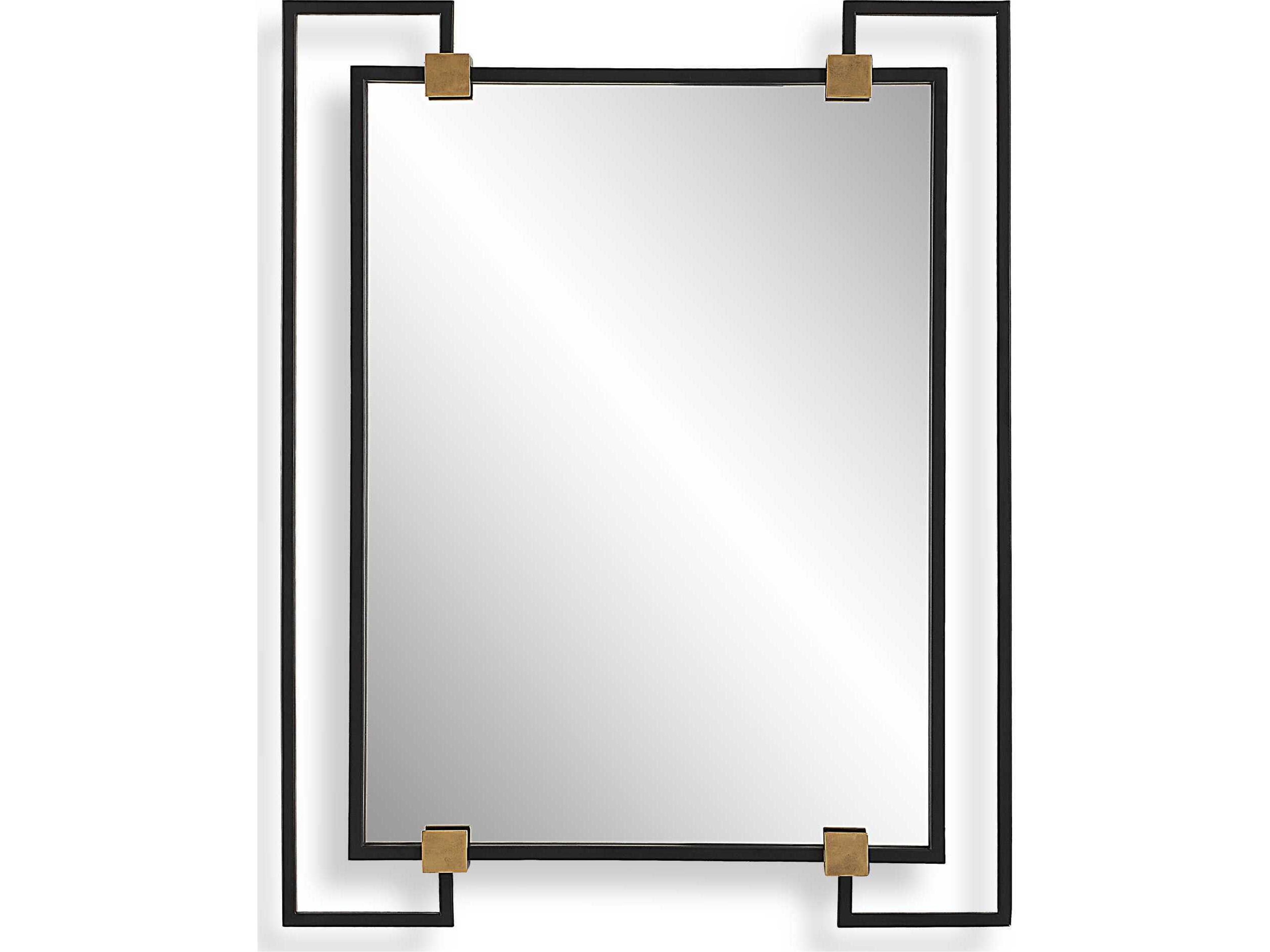 Uttermost Ivey Black Antiqued Brushed Gold Rectangular Wall Mirror