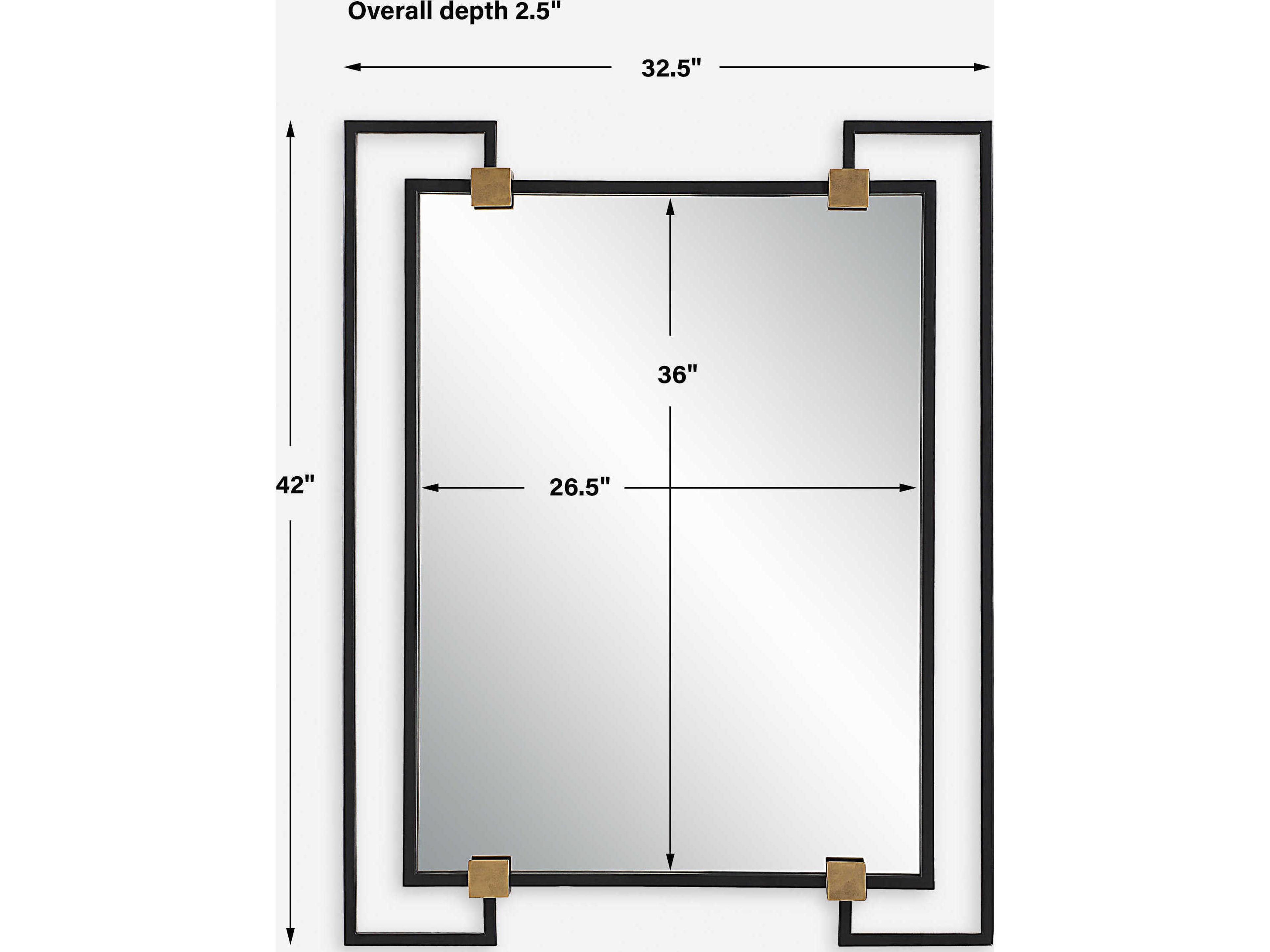 Uttermost Ivey Black Antiqued Brushed Gold Rectangular Wall Mirror