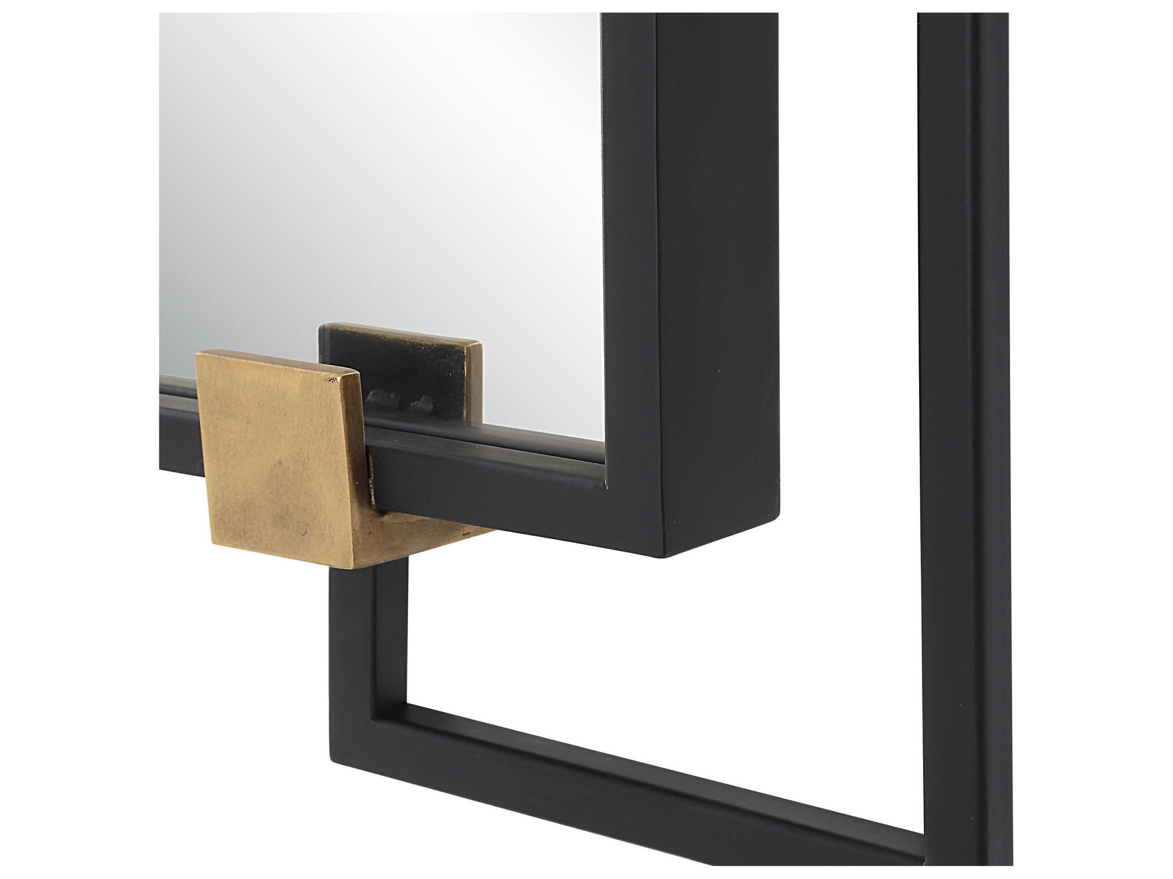 Uttermost Ivey Black Antiqued Brushed Gold Rectangular Wall Mirror