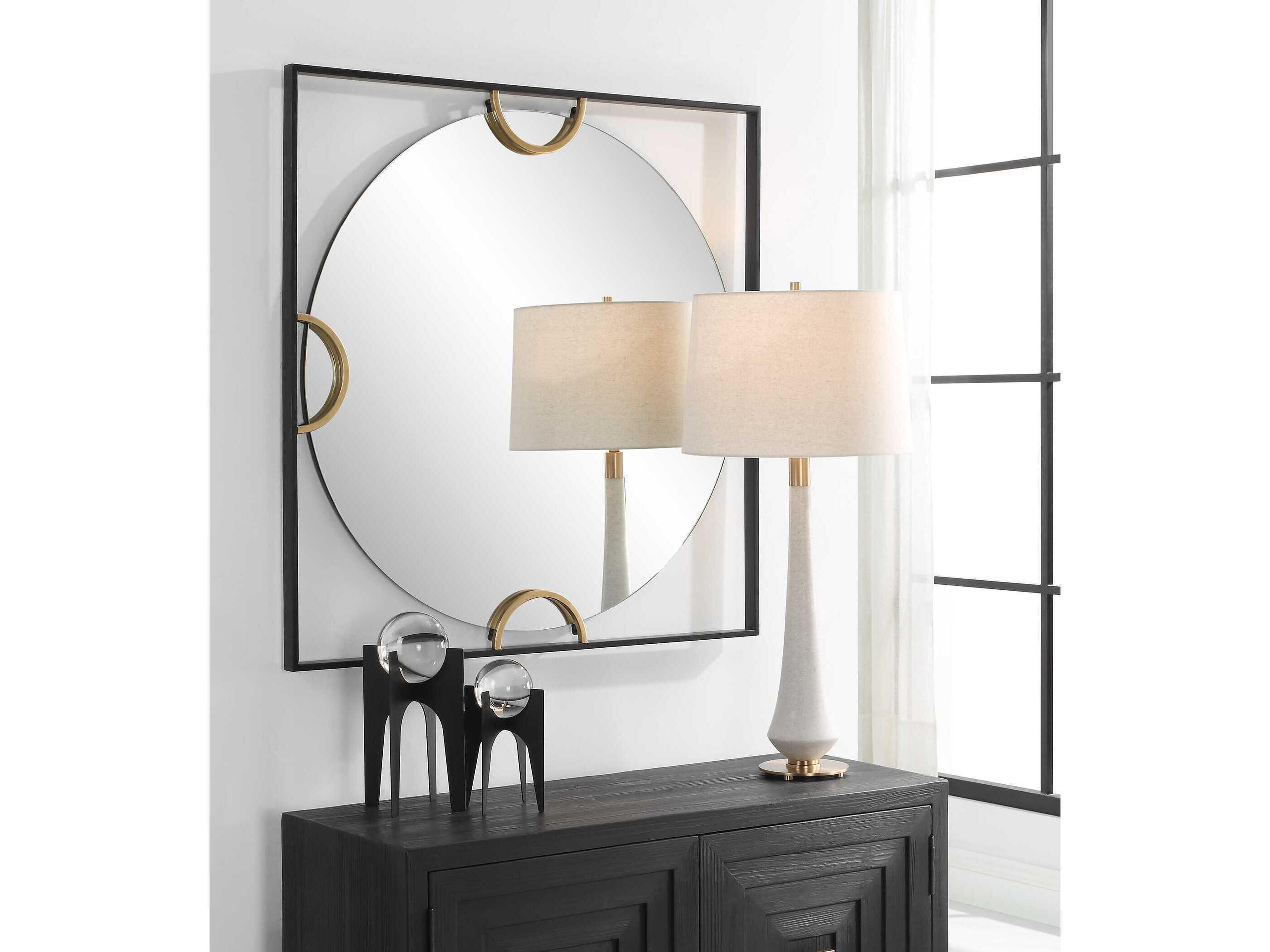 Uttermost Hinson Black Antiqued Brushed Gold Square Wall Mirror