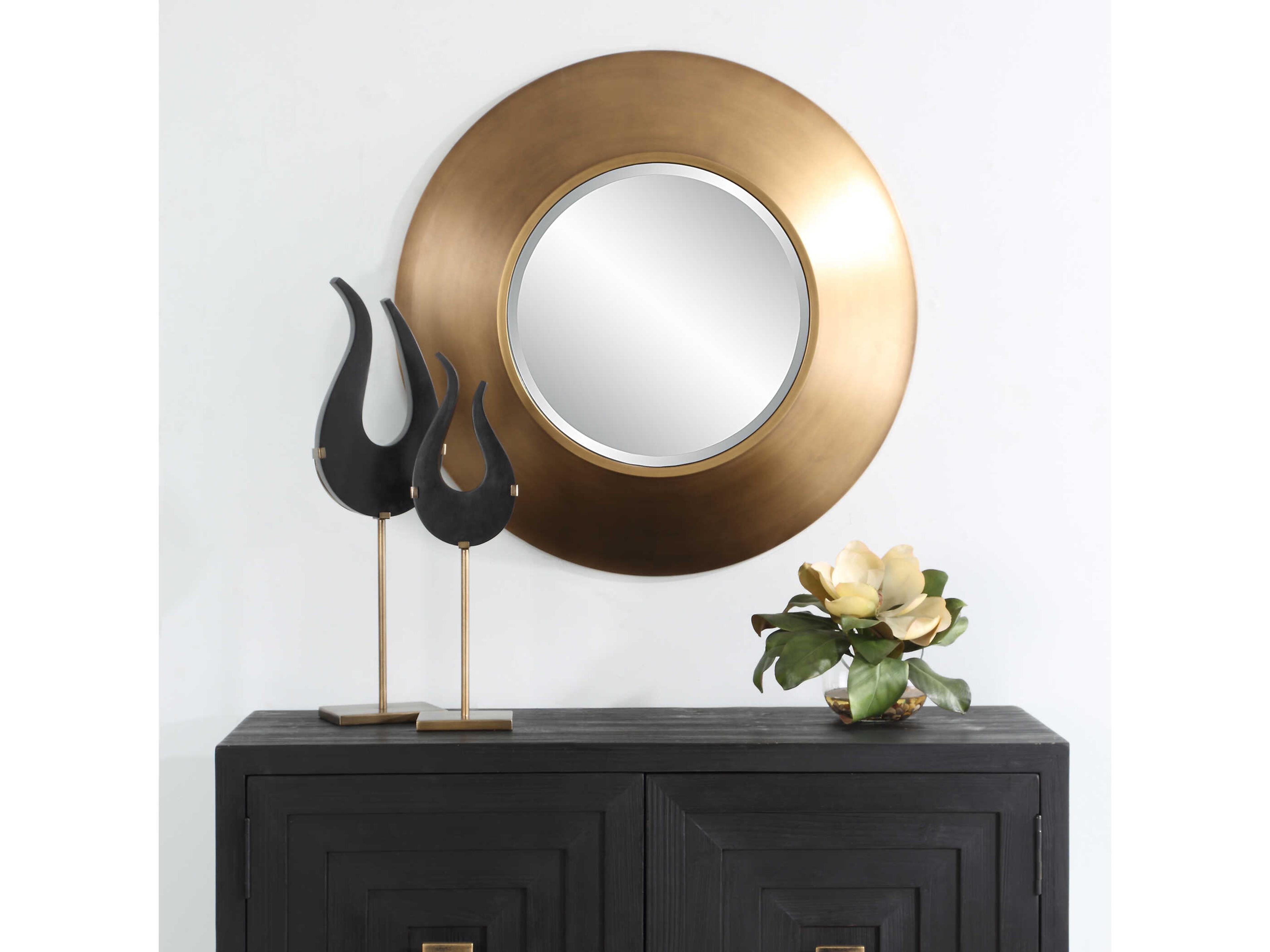 Uttermost Contessa Antiqued Gold Round Wall Mirror