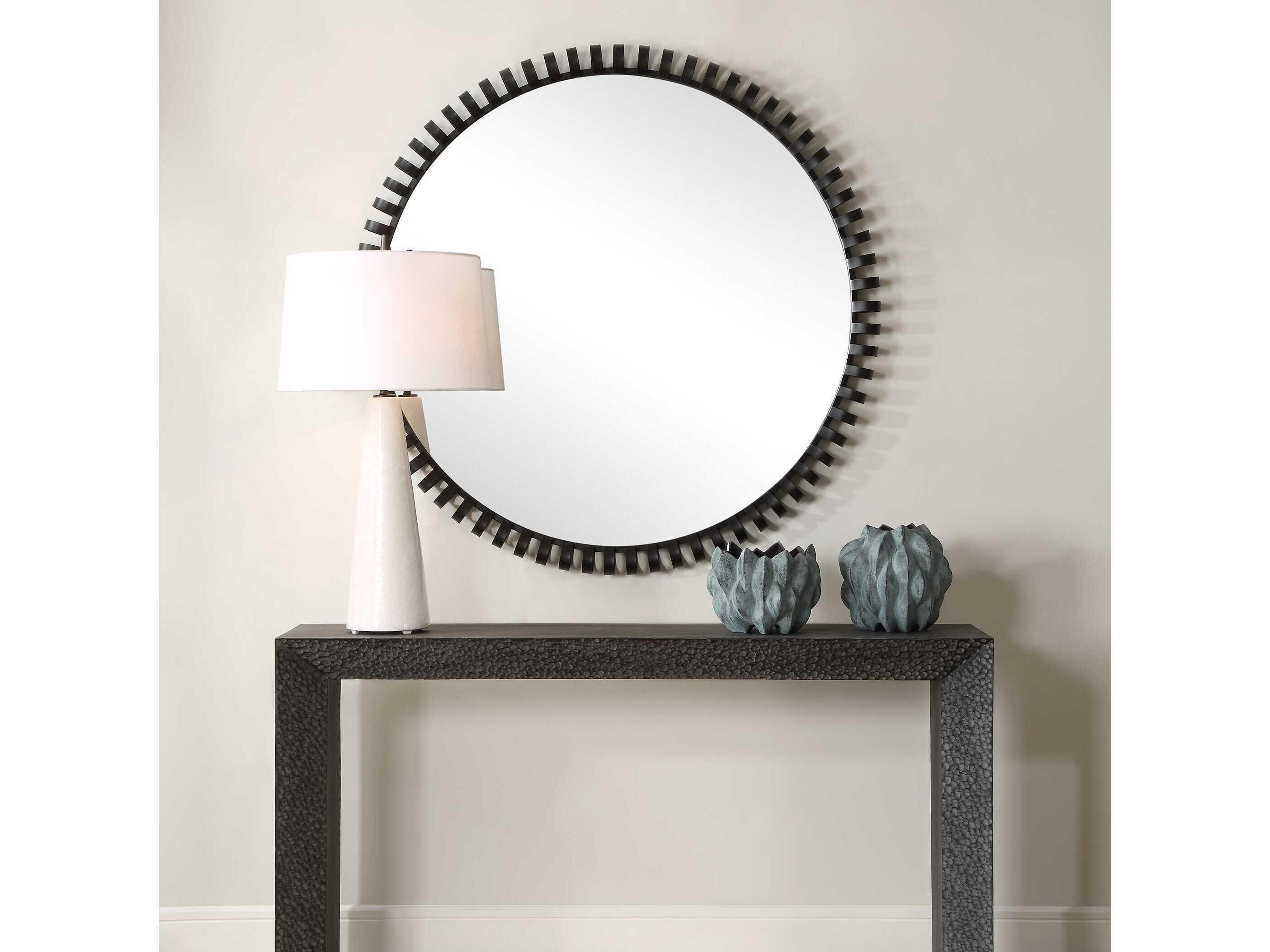 Uttermost Corona Satin Black Round Wall Mirror