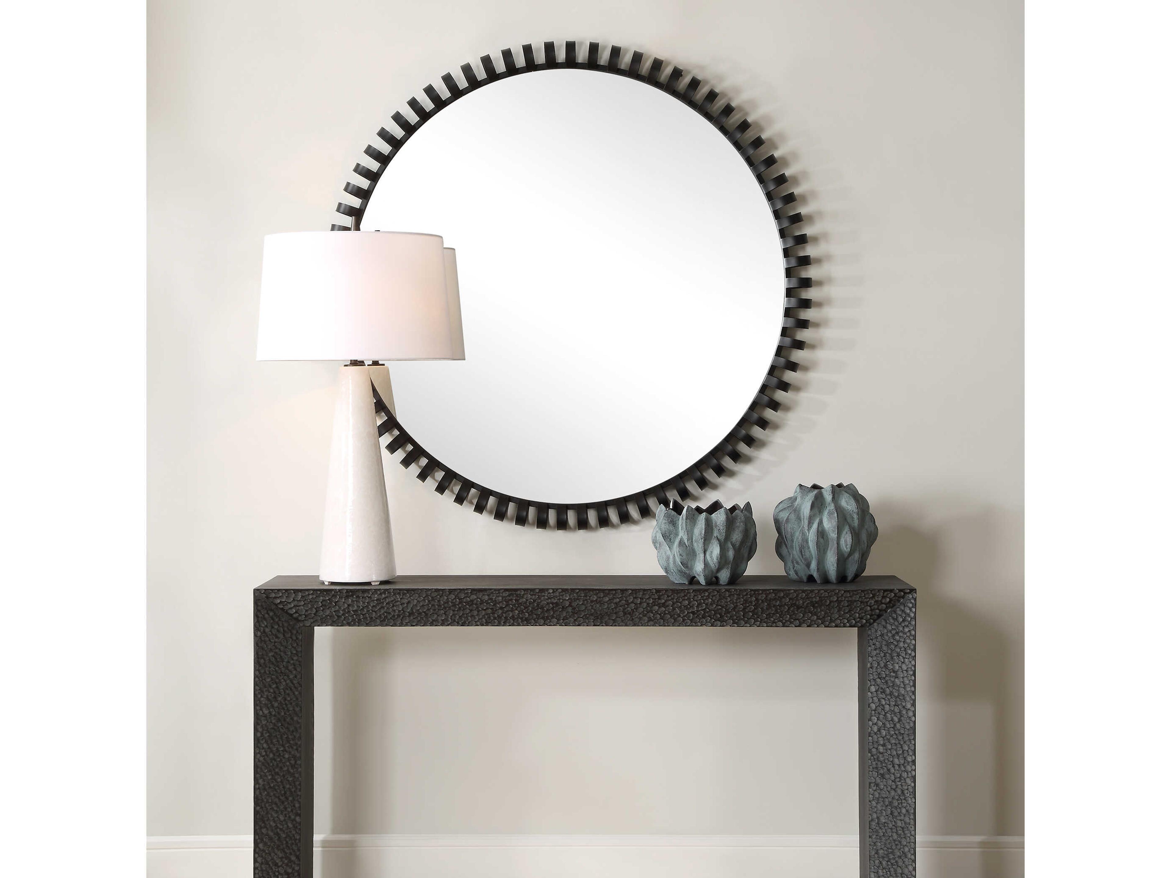 Uttermost Corona Satin Black Round Wall Mirror