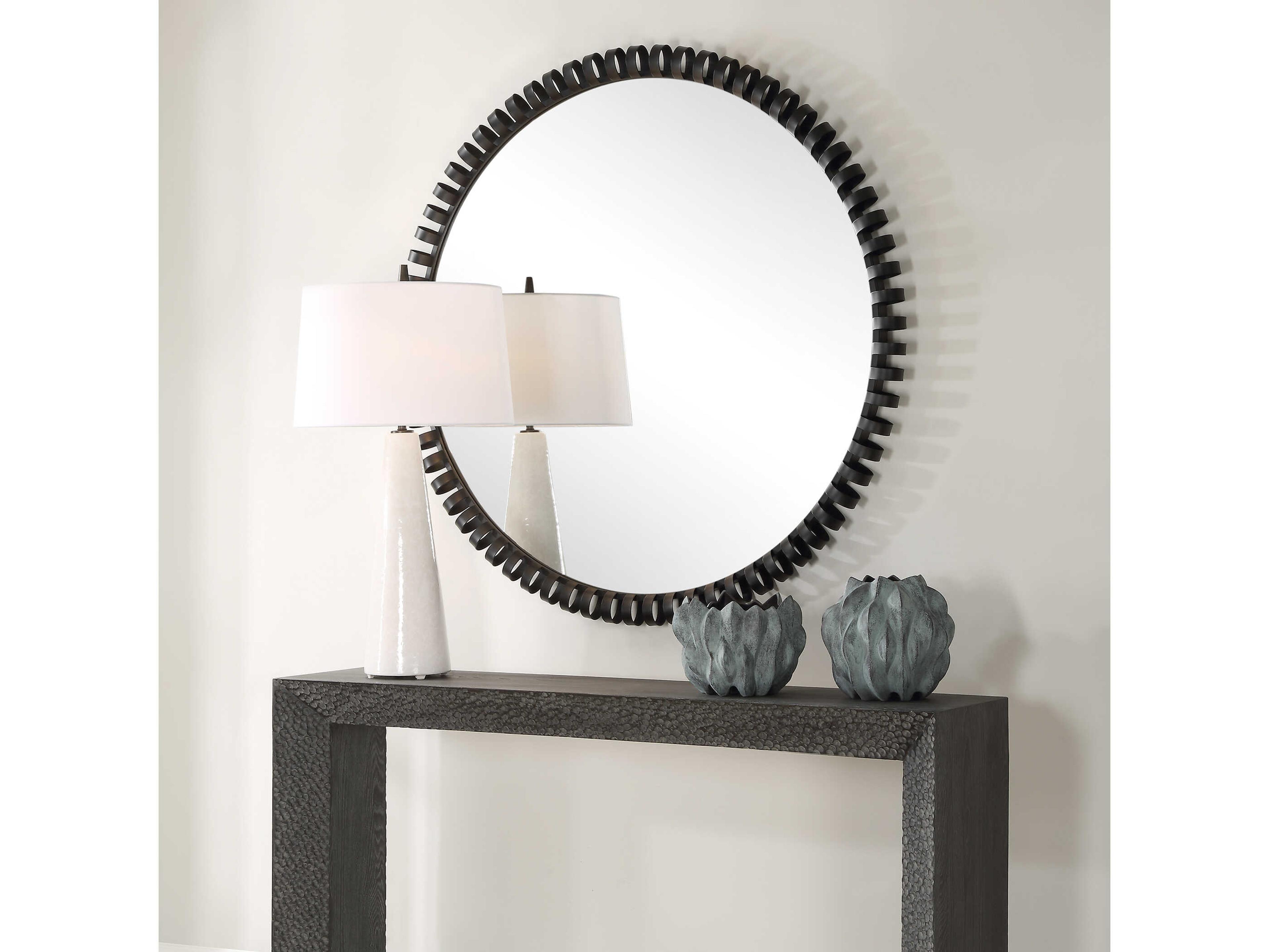 Uttermost Corona Satin Black Round Wall Mirror