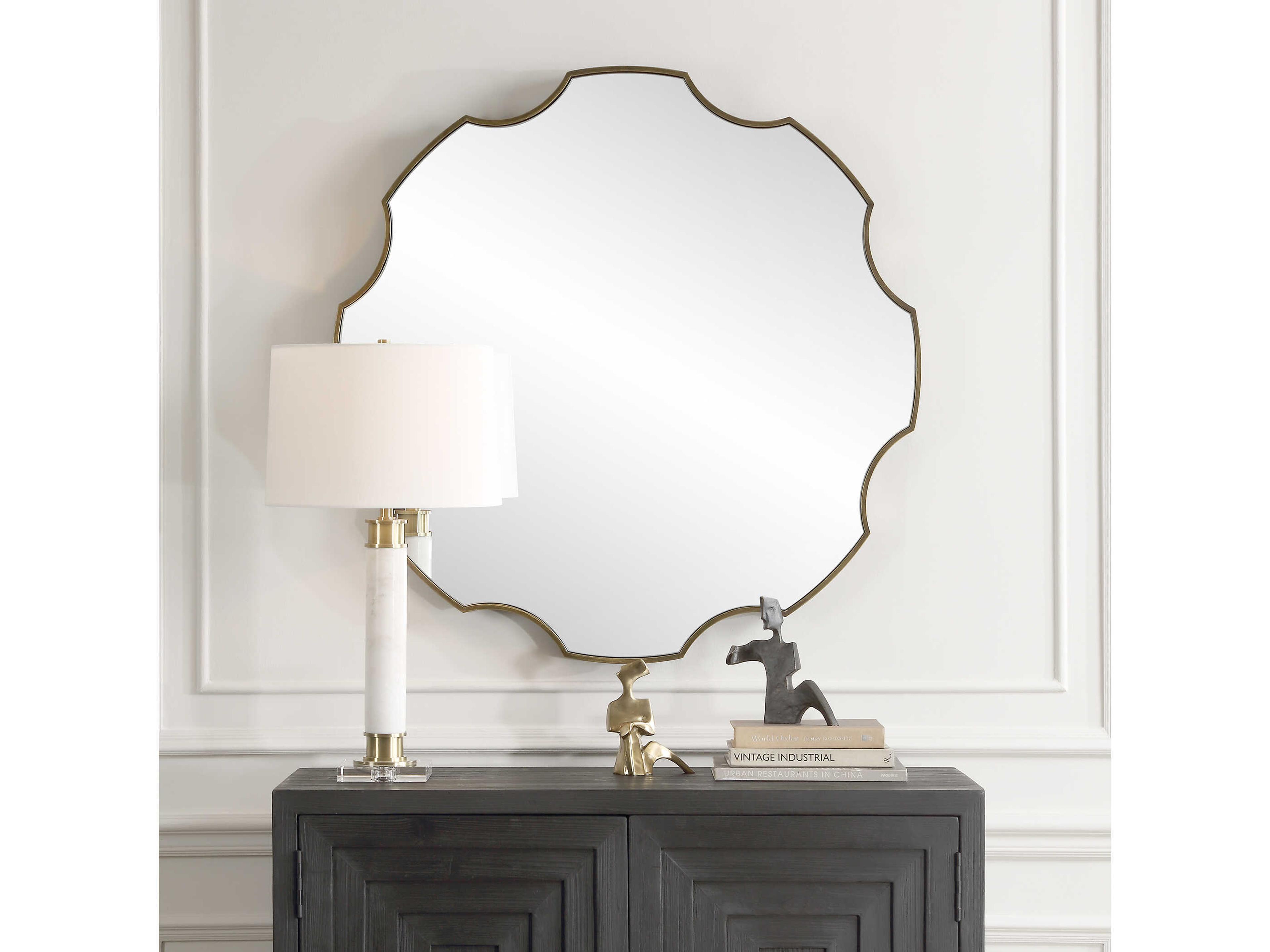 Uttermost Gearing Up Antiqued Golden Bronze Round Wall Mirror