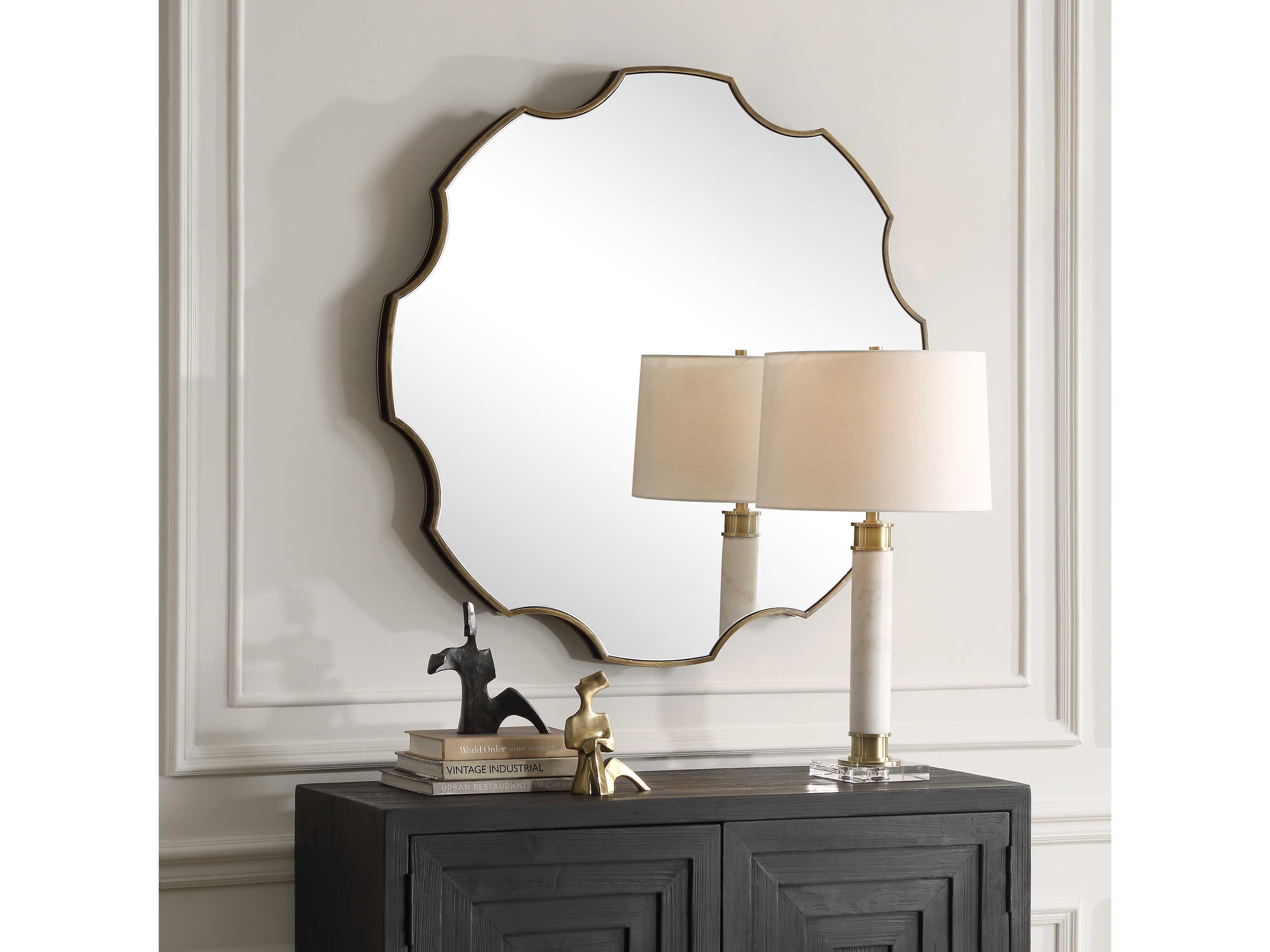 Uttermost Gearing Up Antiqued Golden Bronze Round Wall Mirror