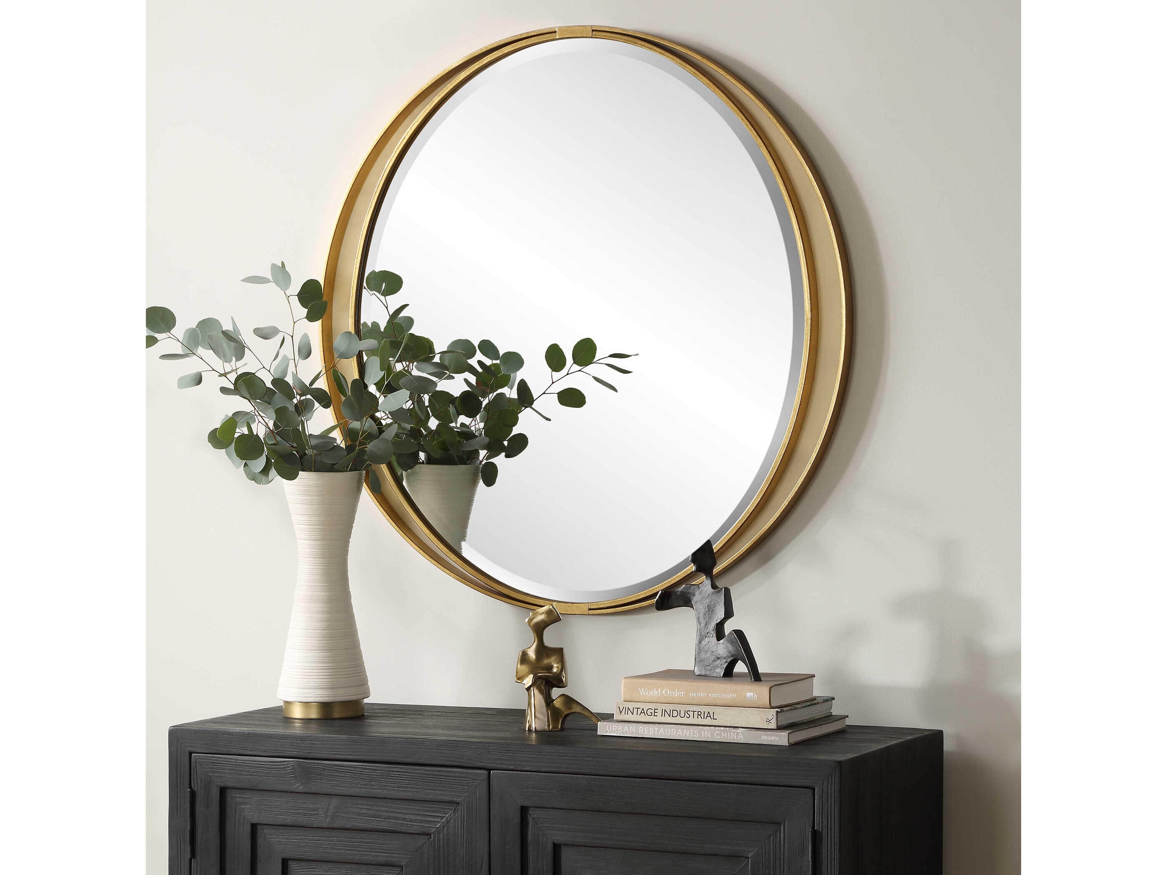 Uttermost Rhodes Metallic Gold Leaf Round Wall Mirror