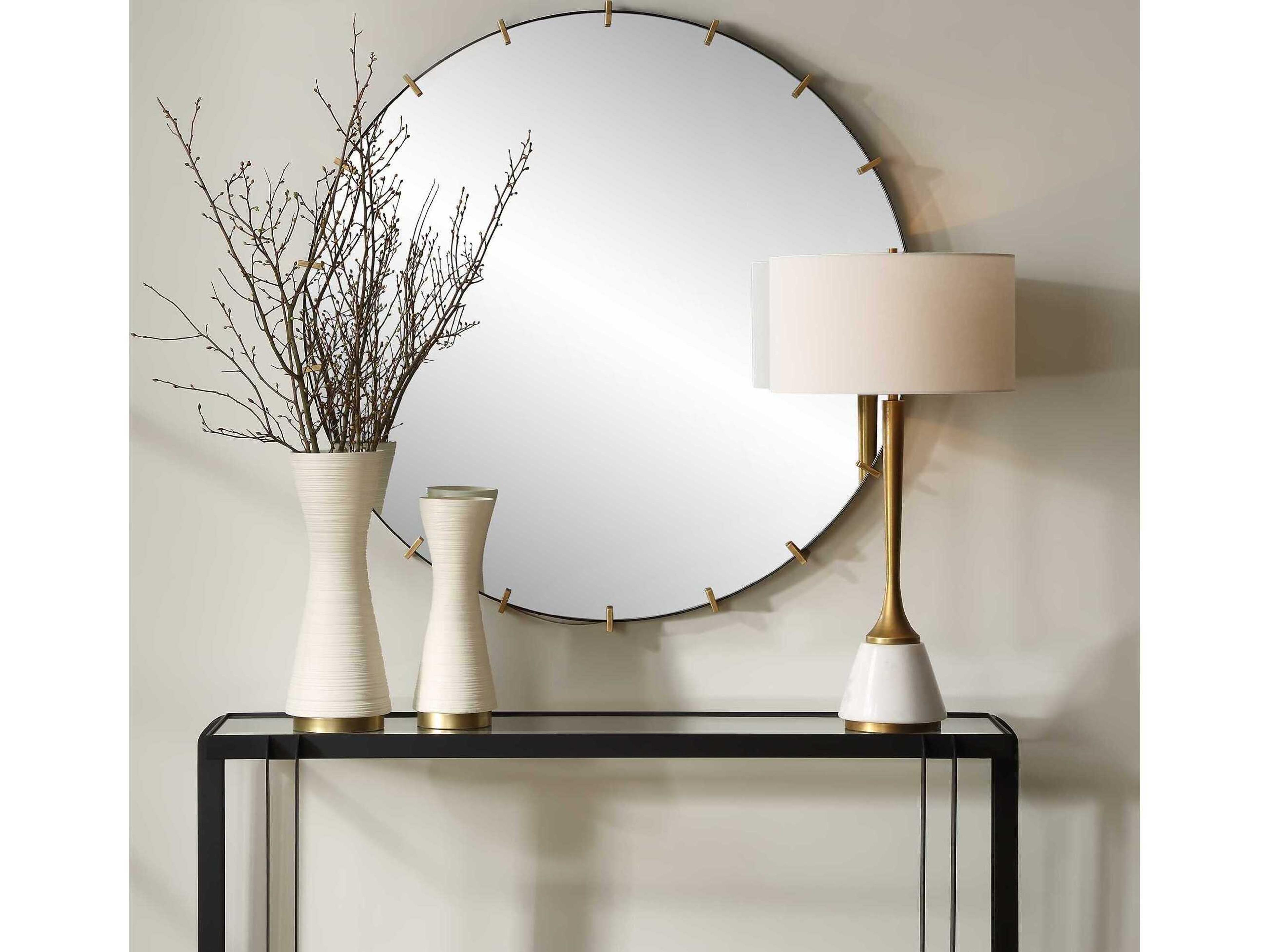 Uttermost Pali Black Antiqued Brushed Gold Round Wall Mirror