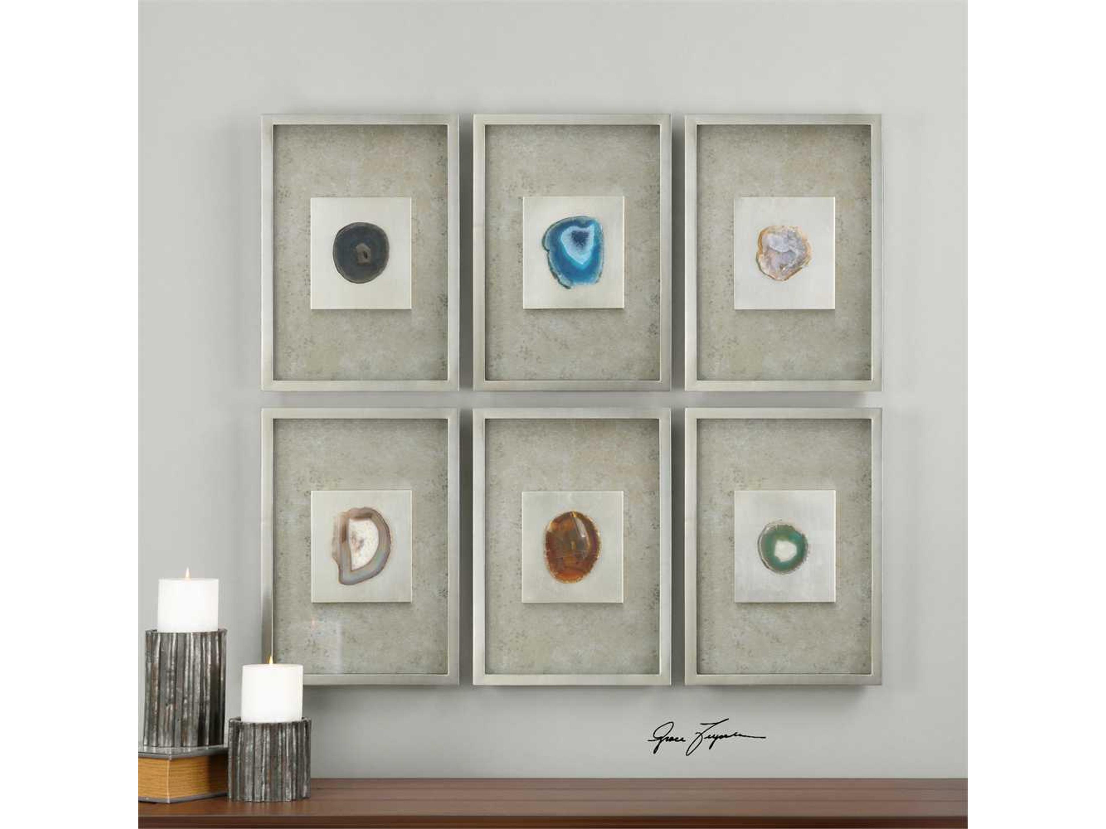 Uttermost Agate Stone Silver 3D Wall Art Set of 6