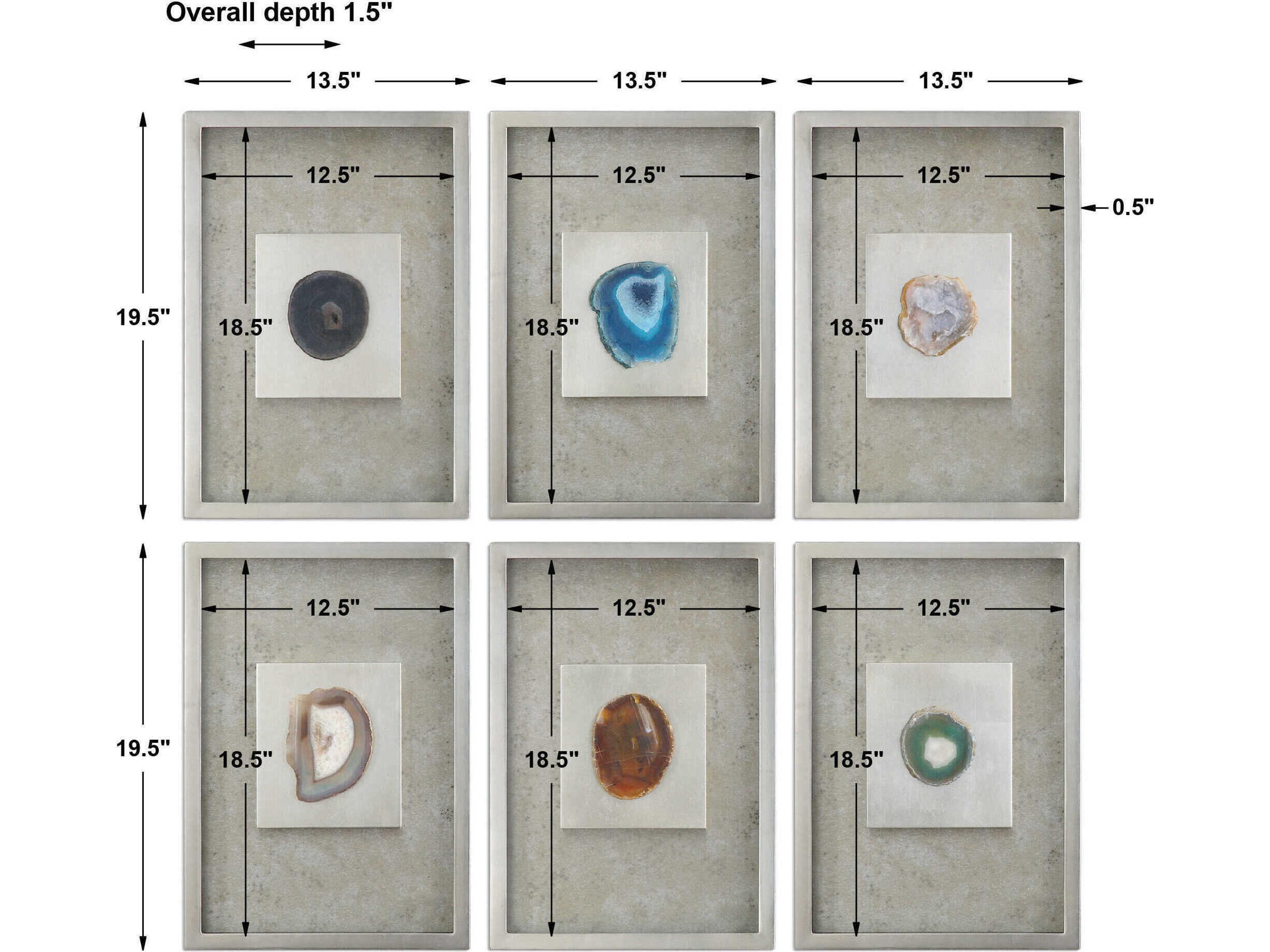 Uttermost Agate Stone Silver 3D Wall Art Set of 6