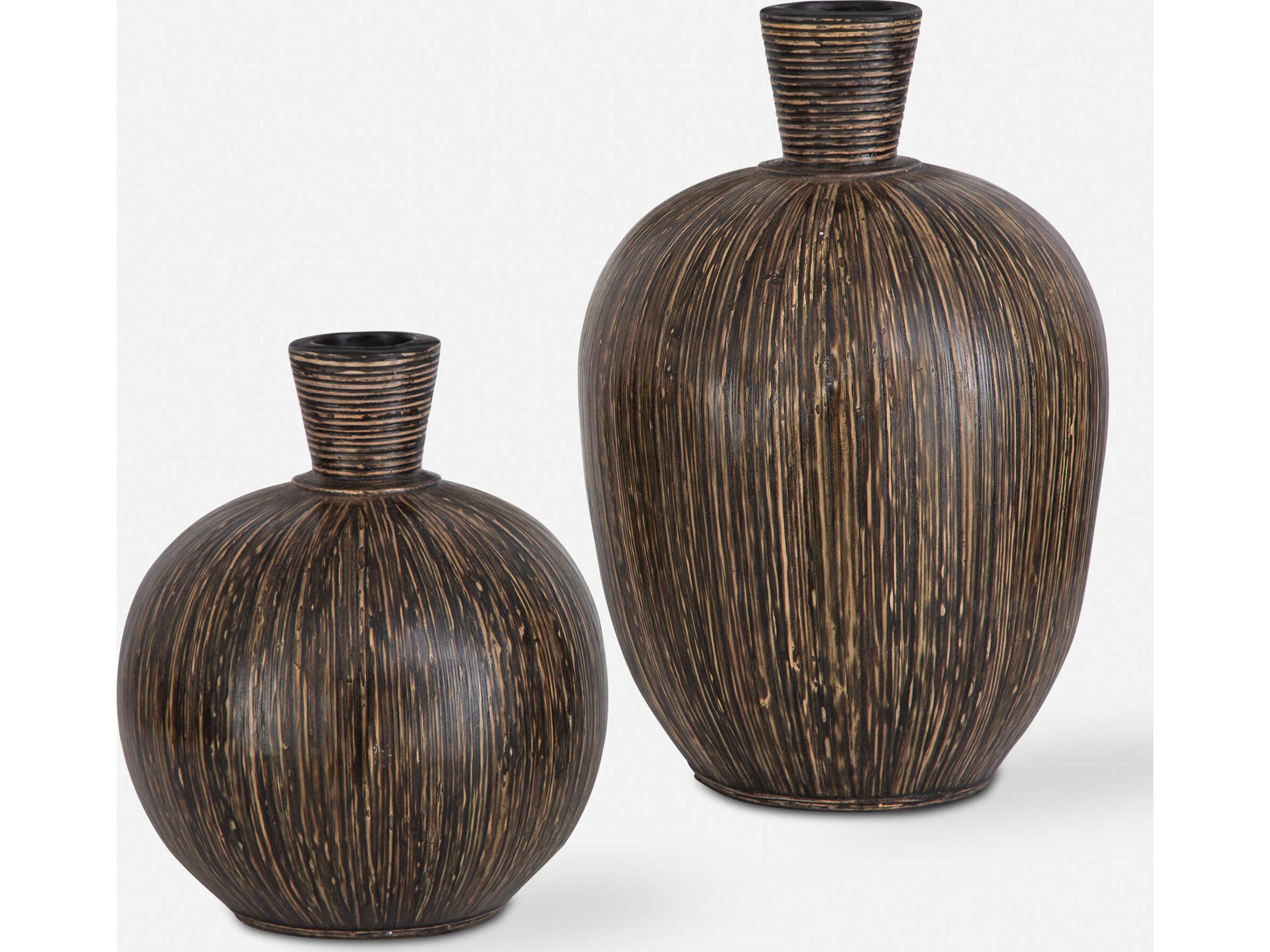 Islander Black Washed Vase Set of 2