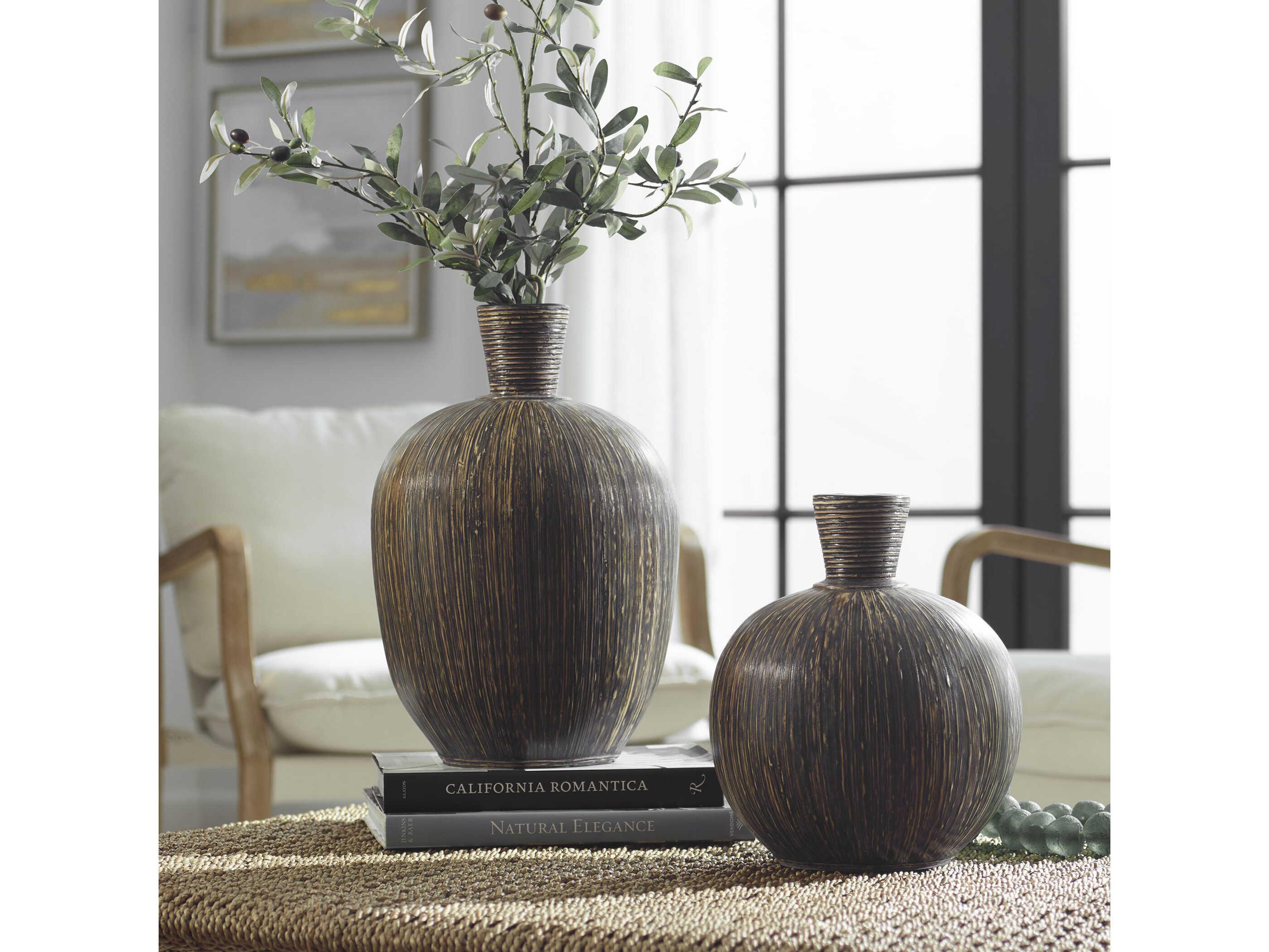 Uttermost Islander Black Washed Vase Set of 2