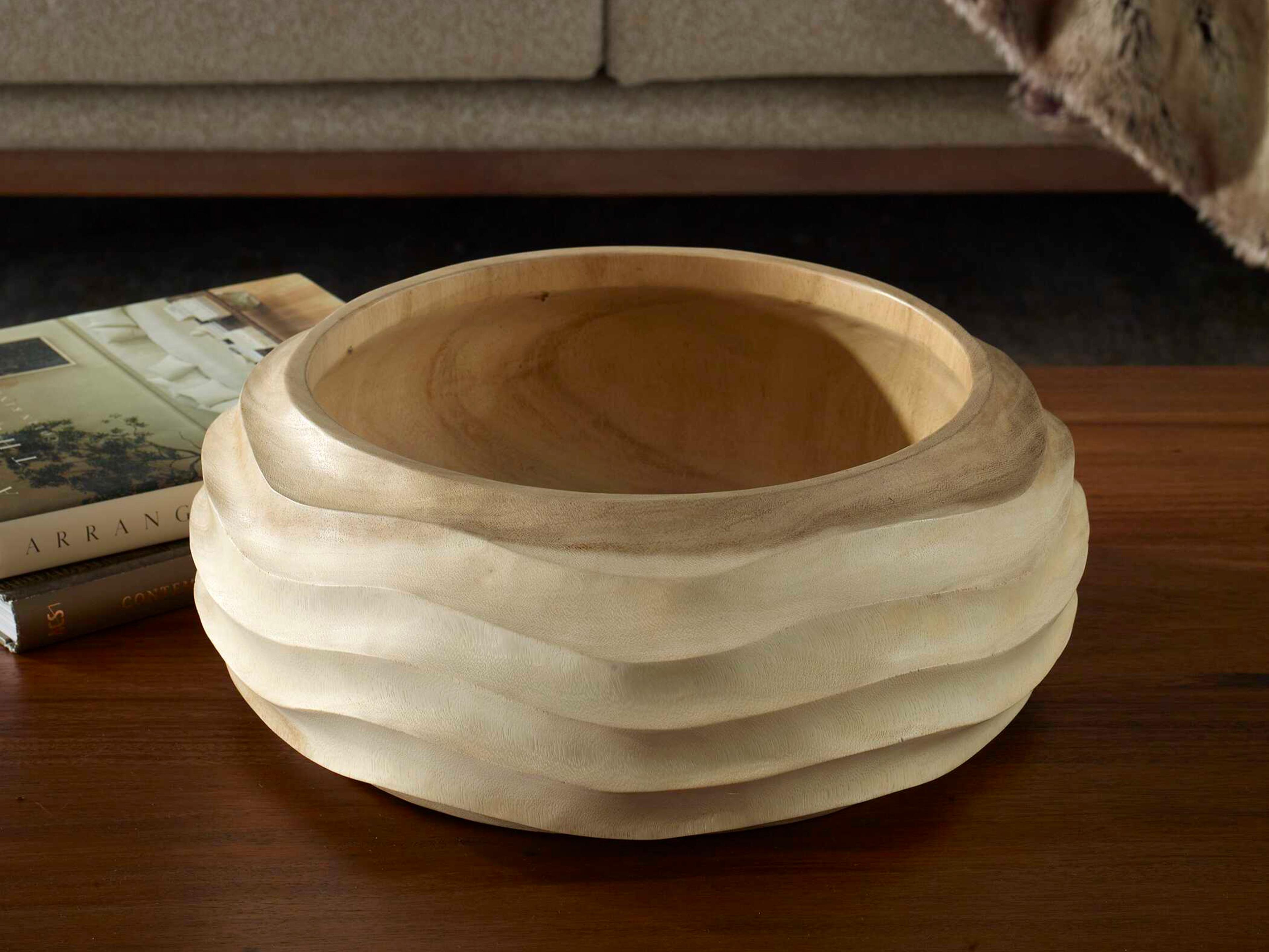 Uttermost Waveform Bleached Wood Decorative Bowl