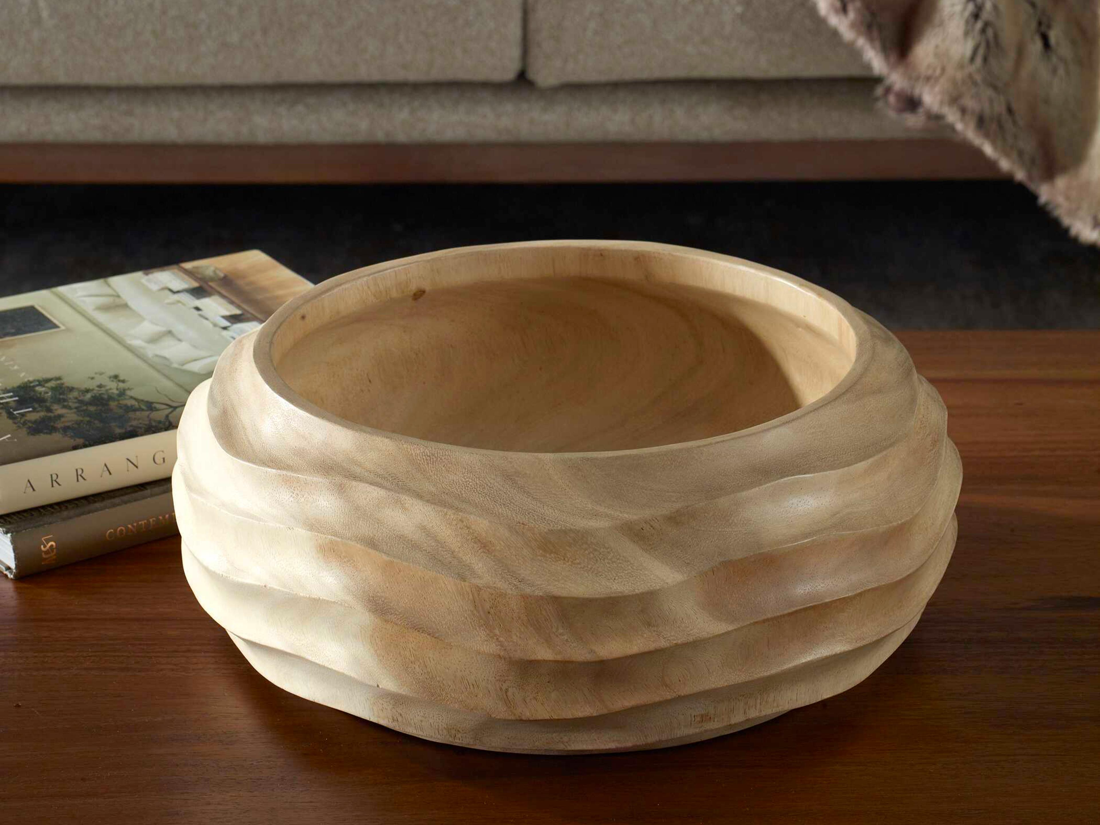 Uttermost Waveform Bleached Wood Decorative Bowl
