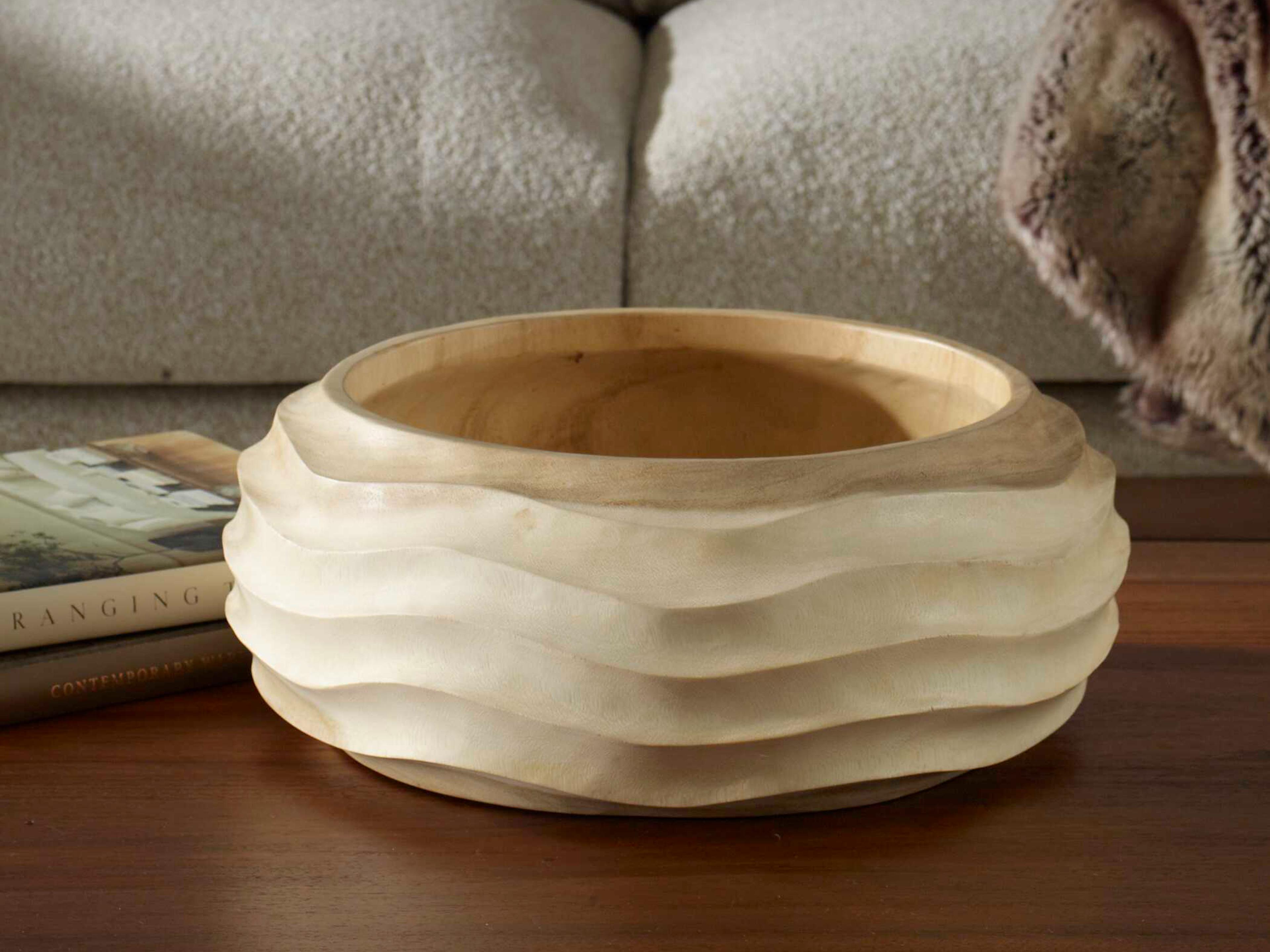 Uttermost Waveform Bleached Wood Decorative Bowl
