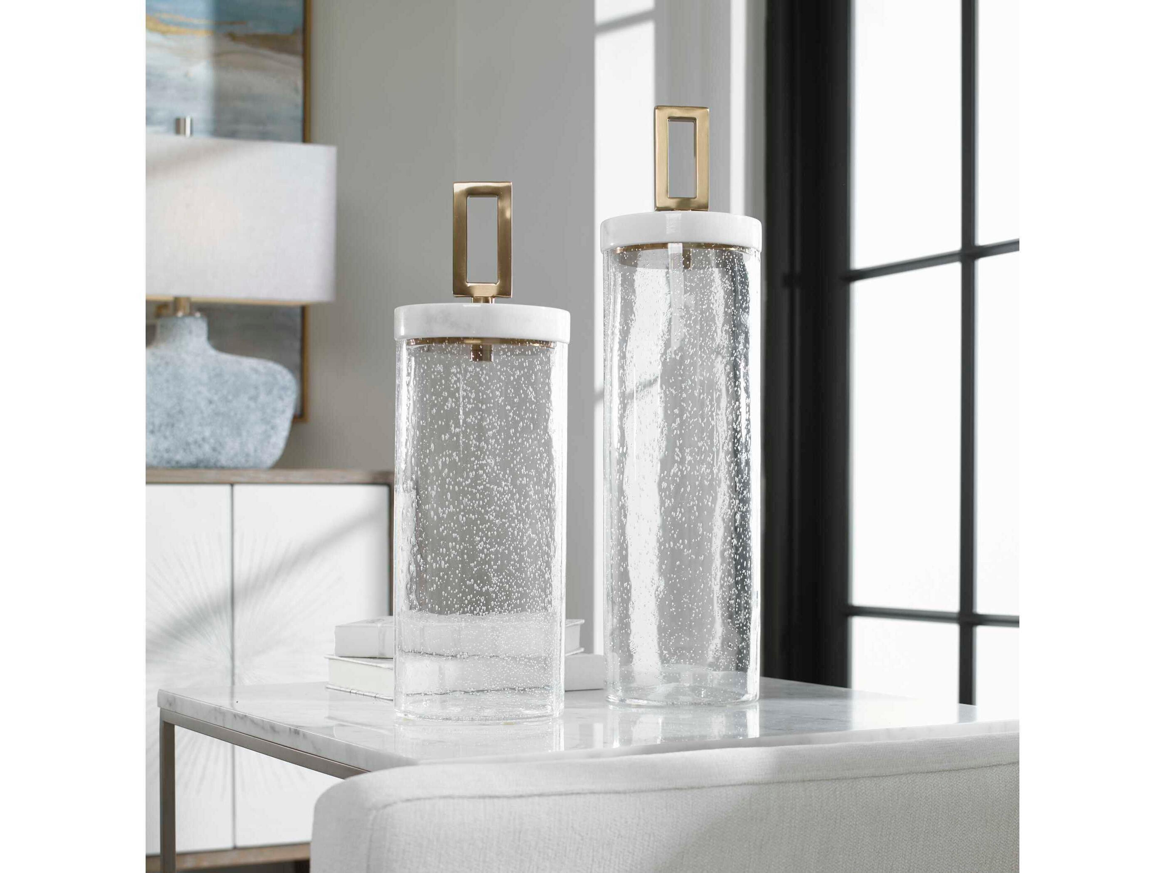 Uttermost Hayworth Clear / Brushed Brass Accent Decorative Set of 2