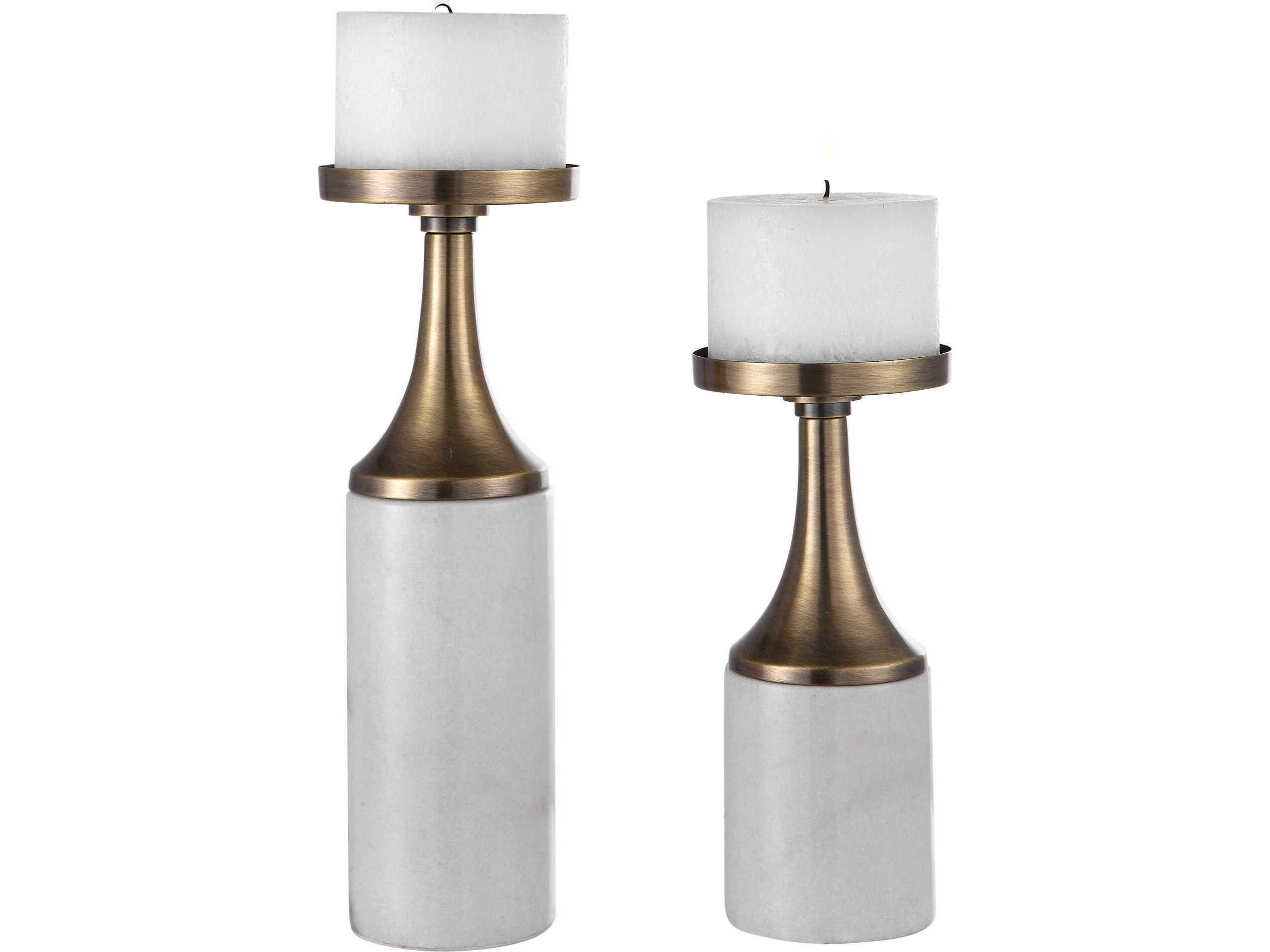 Uttermost Castiel Antique Brushed Brass Candle Holder Set of 2