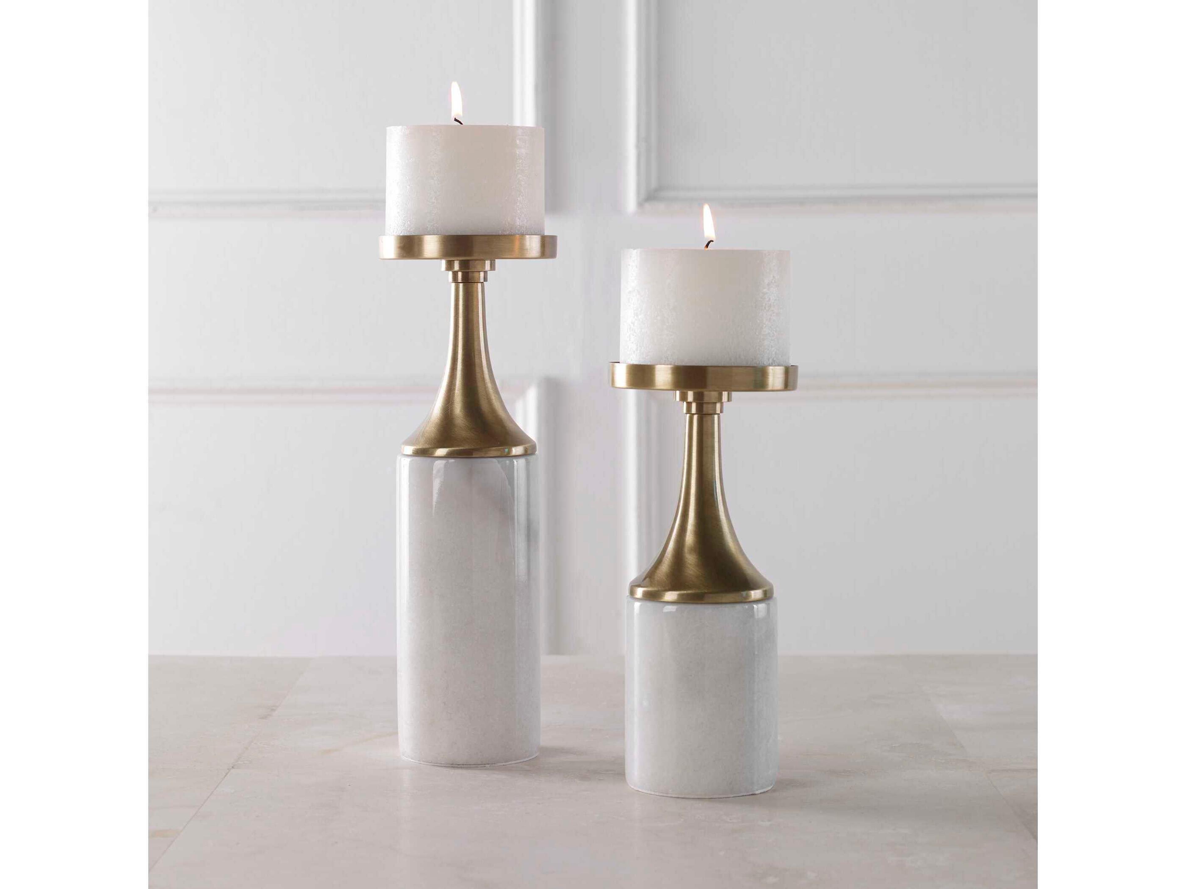 Uttermost Castiel Antique Brushed Brass Candle Holder Set of 2