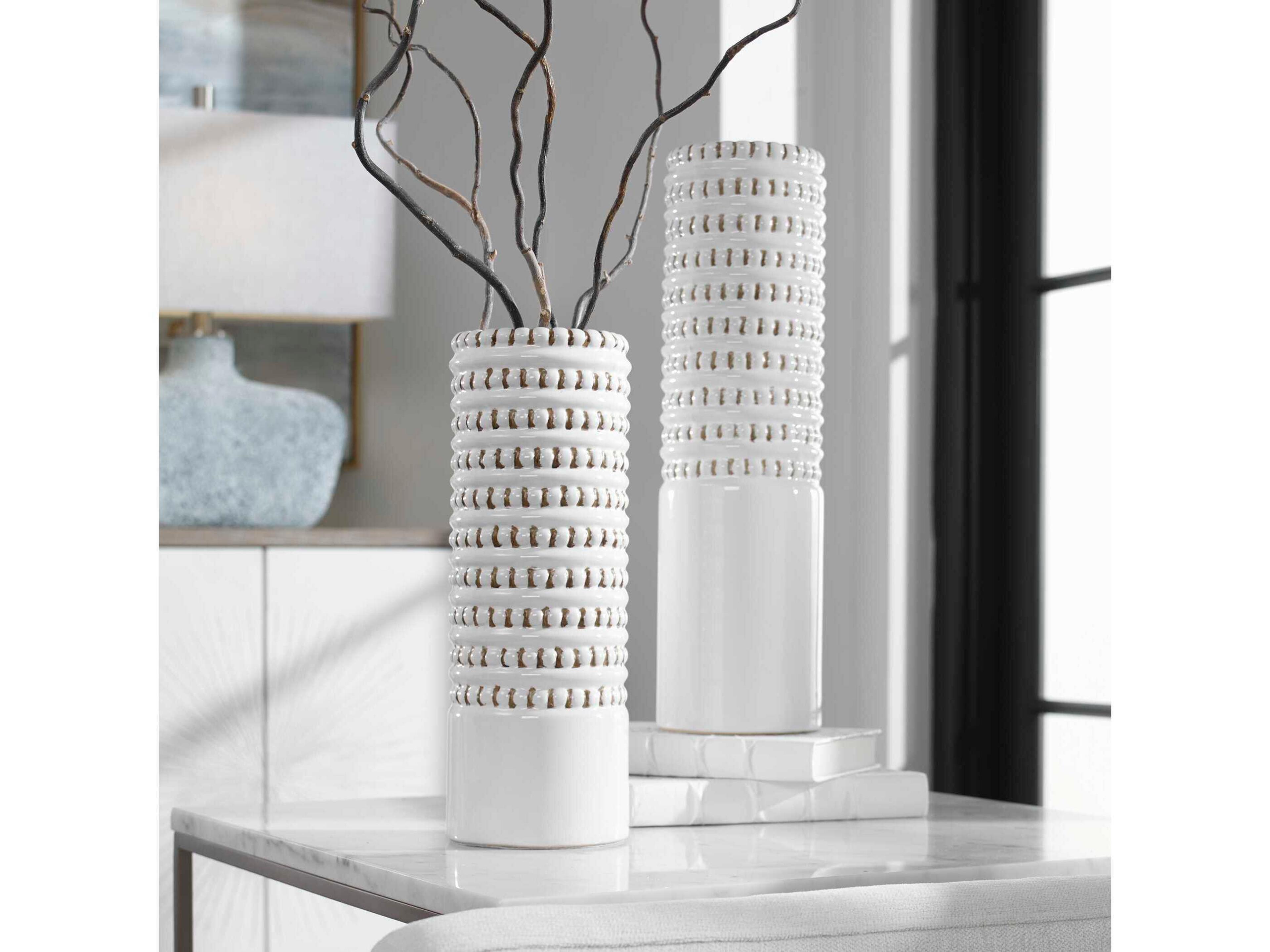 Uttermost Angelou White / Taupe Vase Set of 2