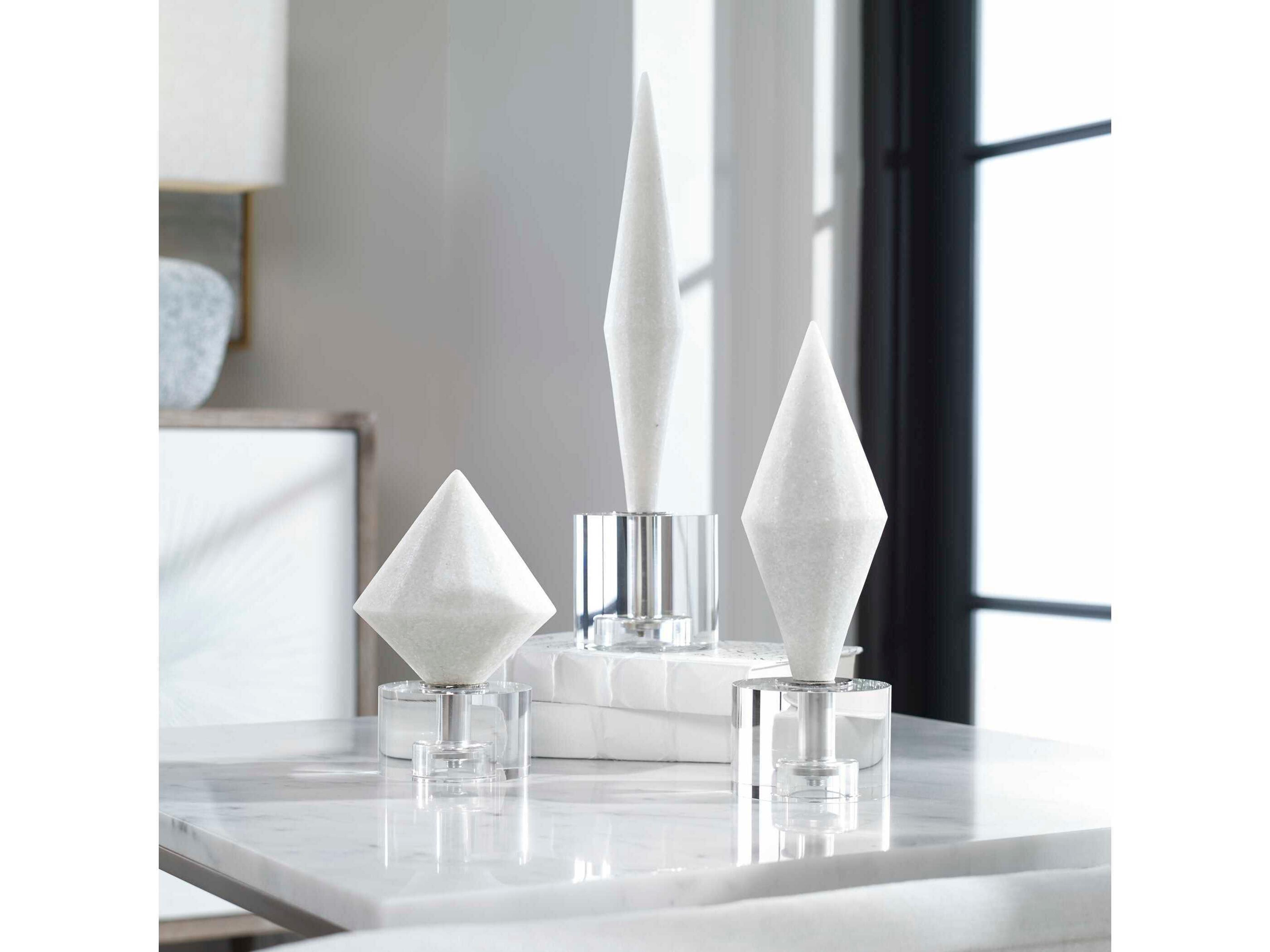 Uttermost Alize White / Crystal Sculpture Set of 3
