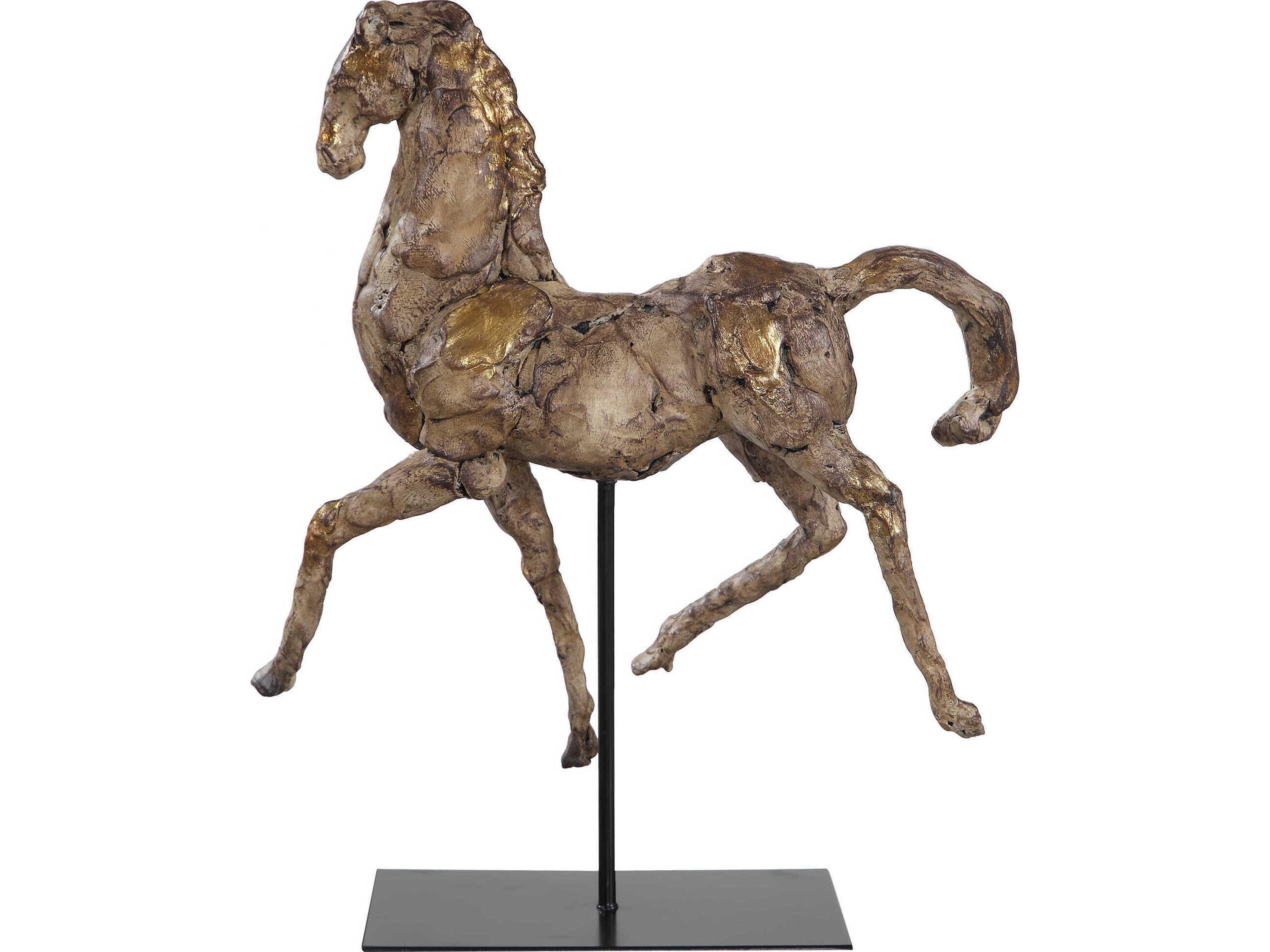 Caballo Horse Sculpture in Aged Silver with Gold Accents