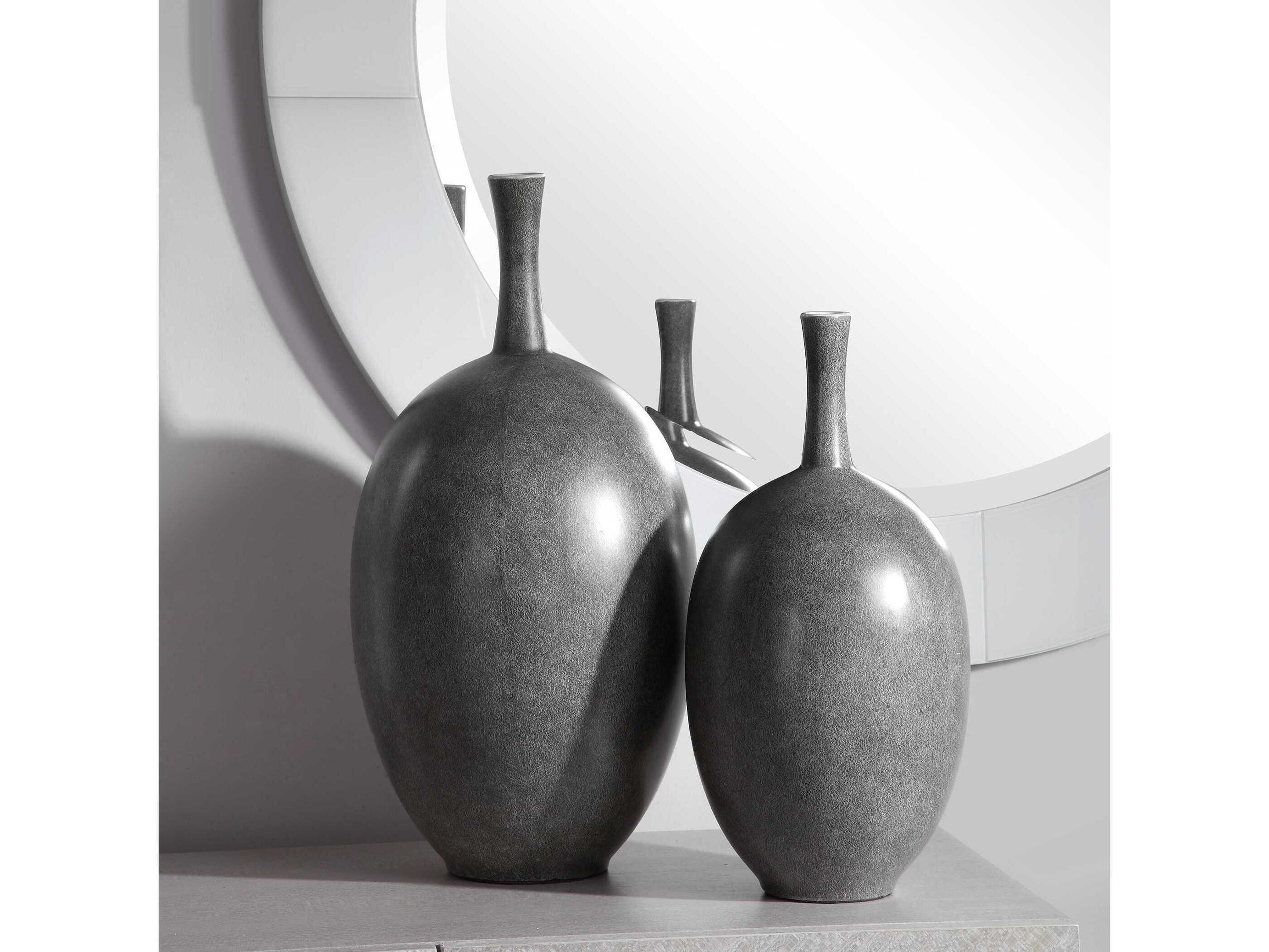 Uttermost Riordan Marble Black Vase Set of 2