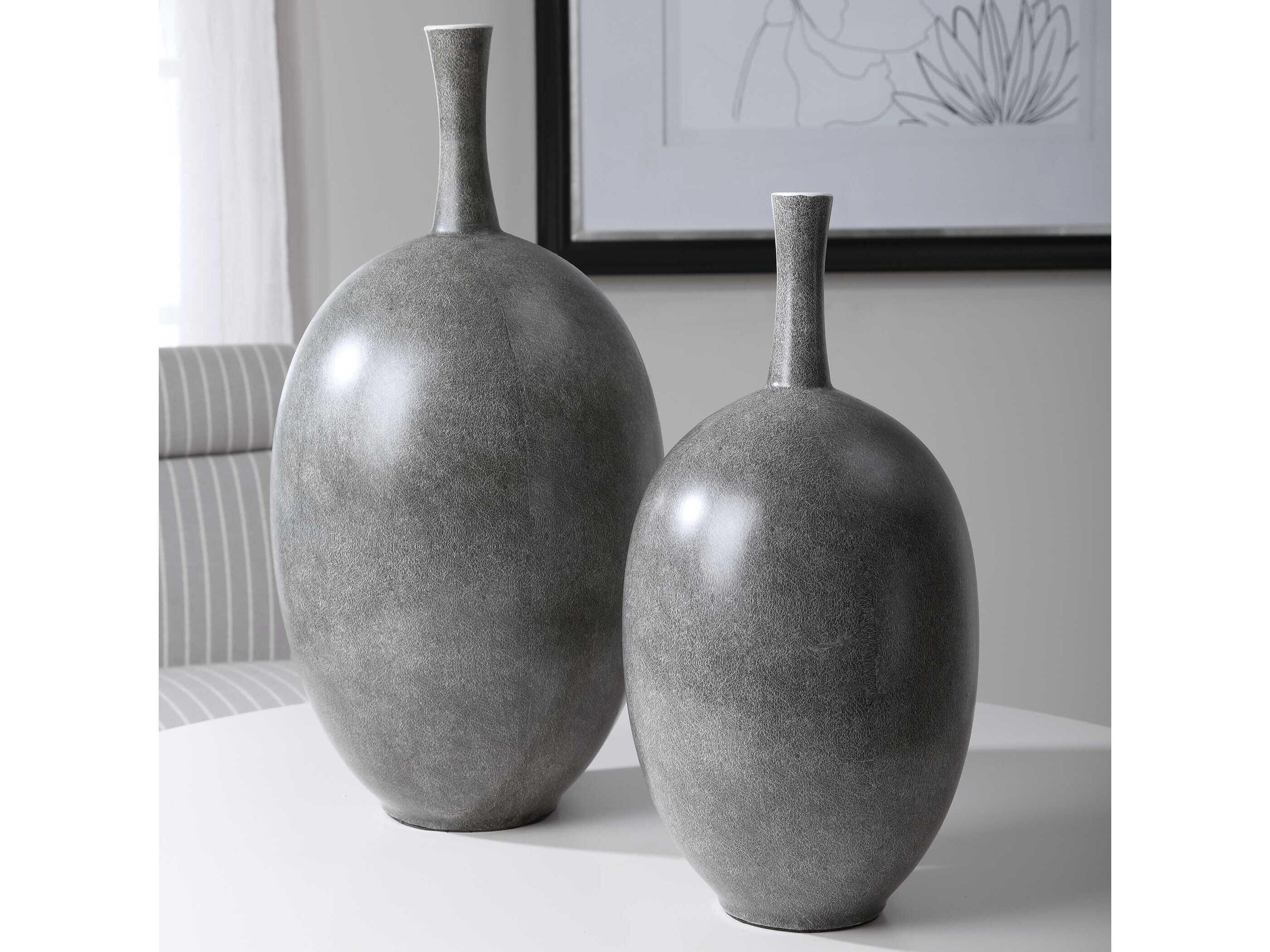 Uttermost Riordan Marble Black Vase Set of 2