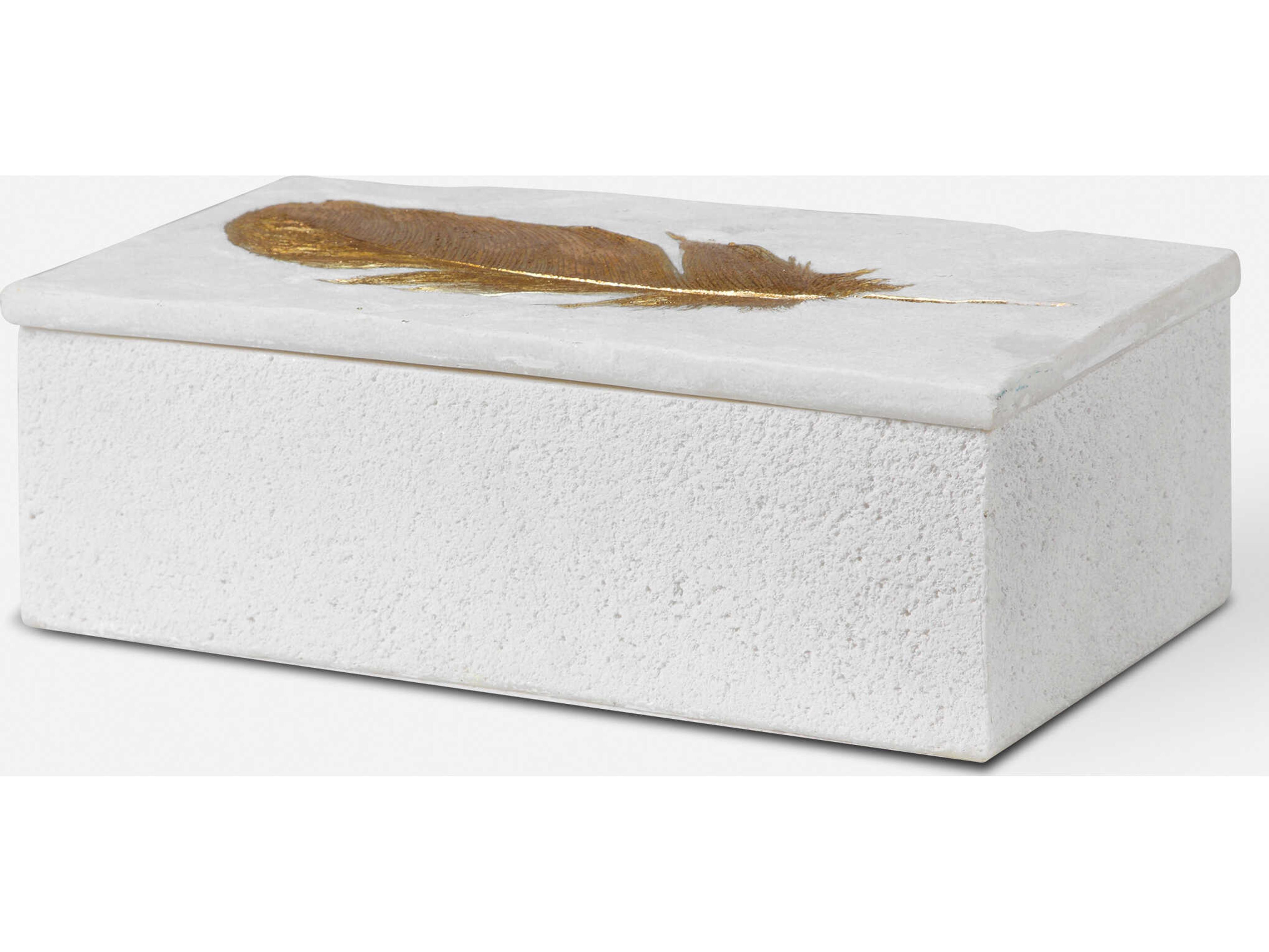 Uttermost Nephele Aged White Stone / Etched Gold Leaf Jewelry Box