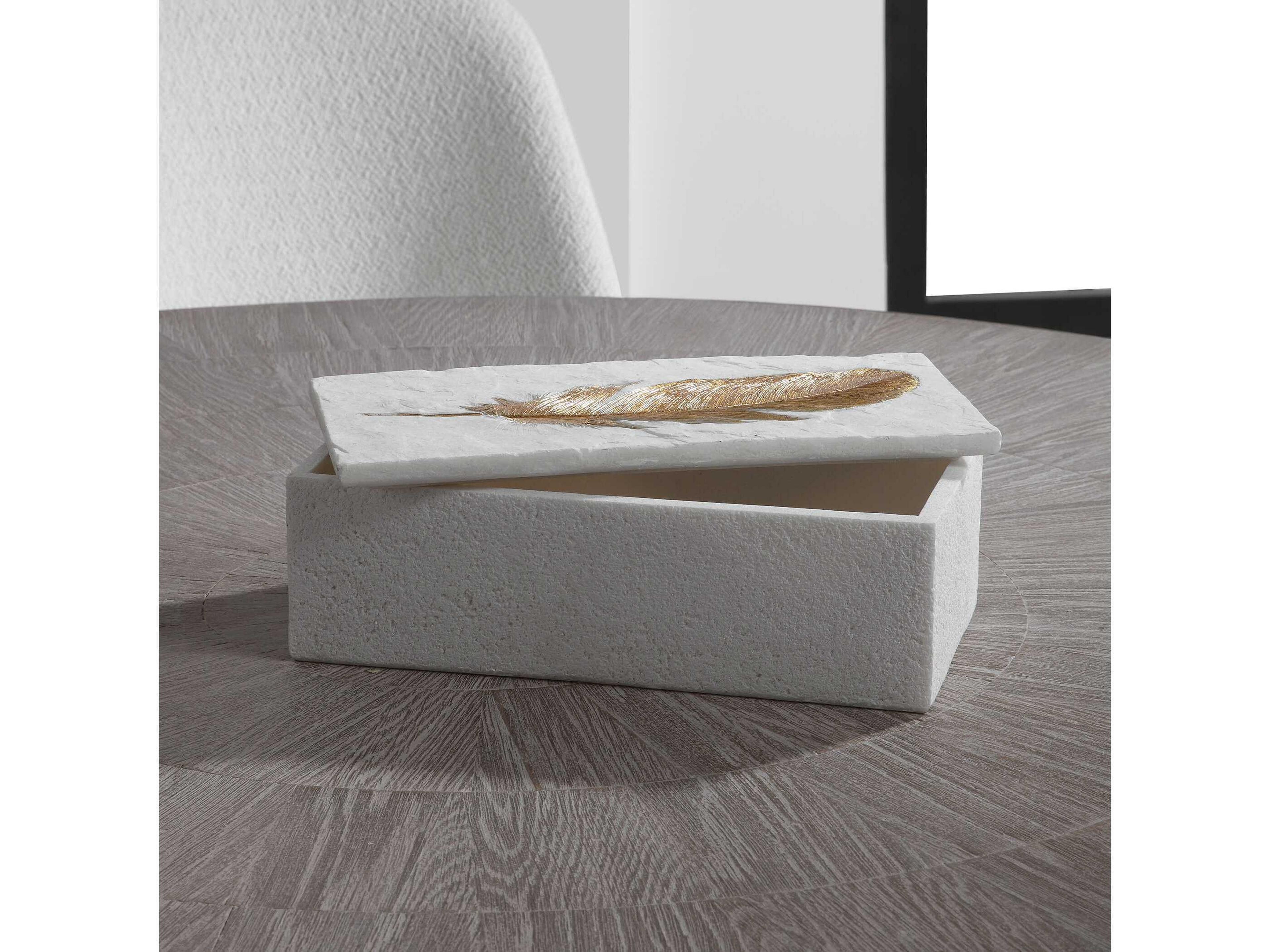 Uttermost Nephele Aged White Stone / Etched Gold Leaf Jewelry Box