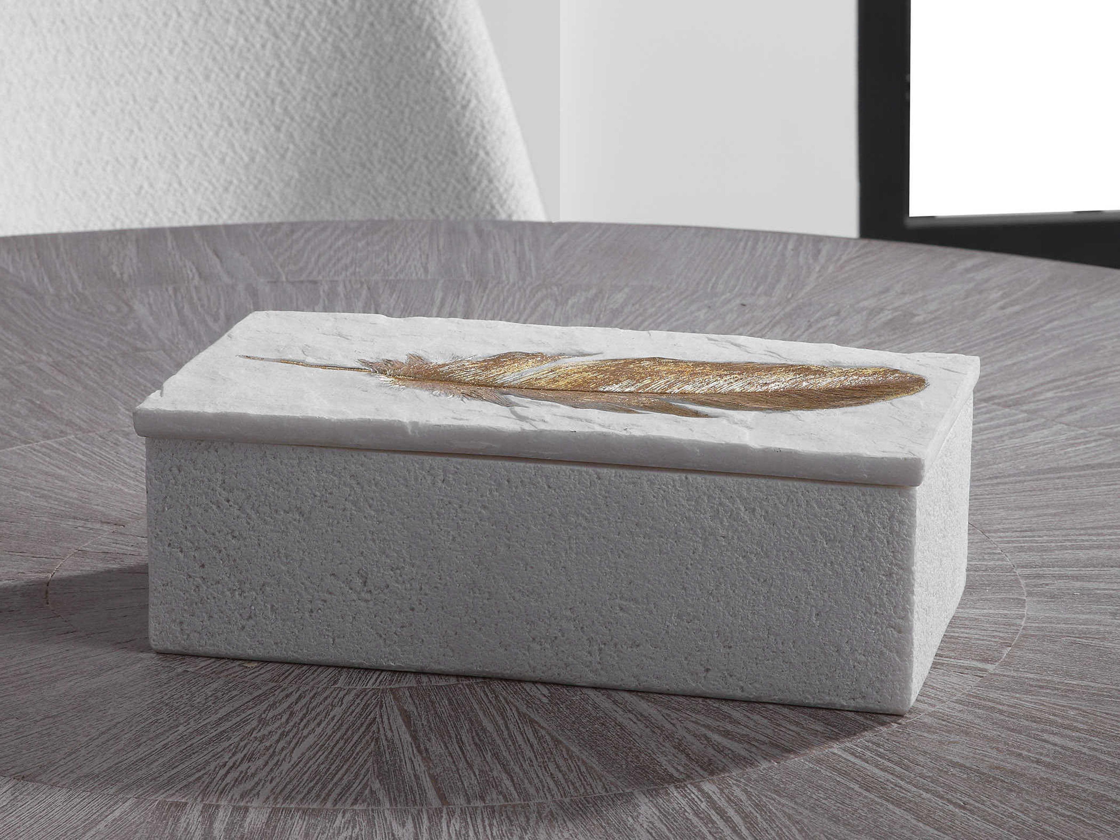 Uttermost Nephele Aged White Stone / Etched Gold Leaf Jewelry Box