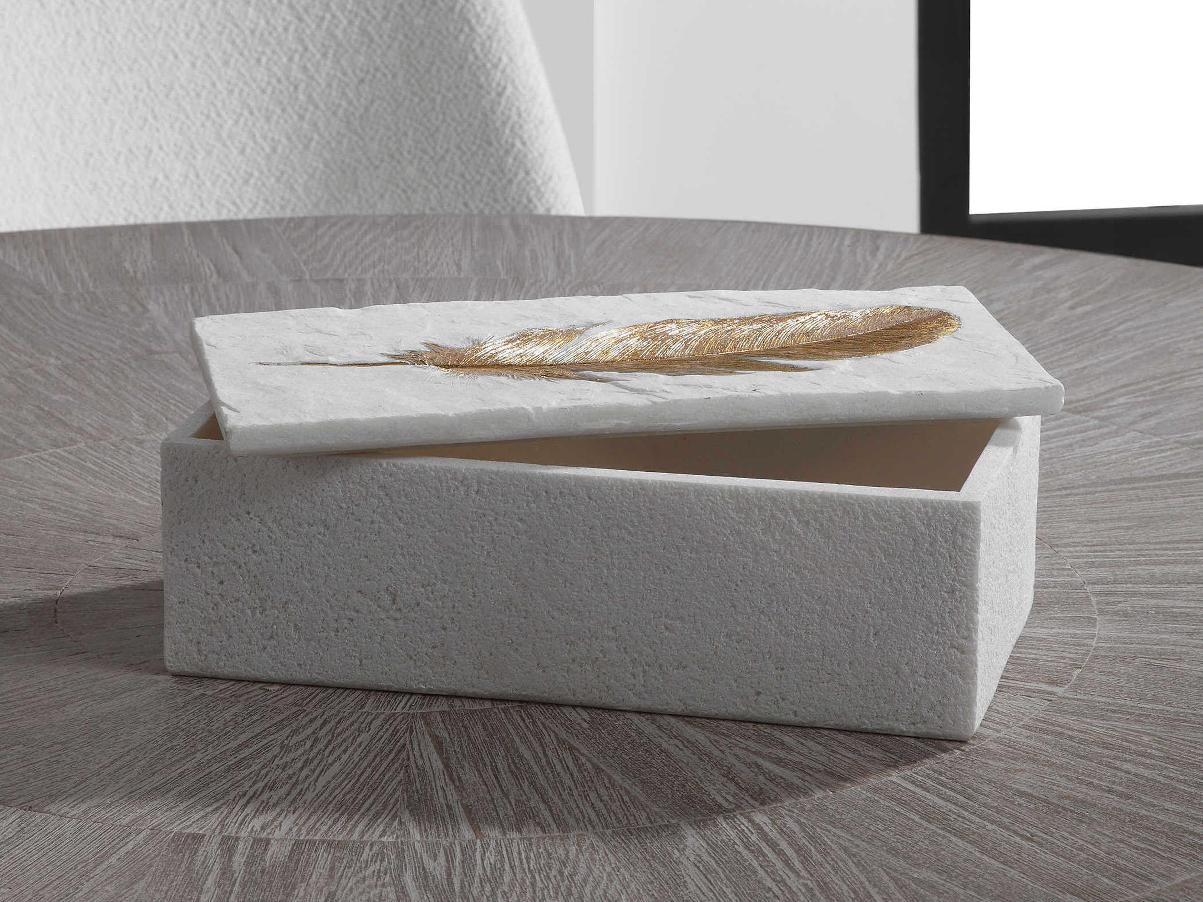 Uttermost Nephele Aged White Stone / Etched Gold Leaf Jewelry Box