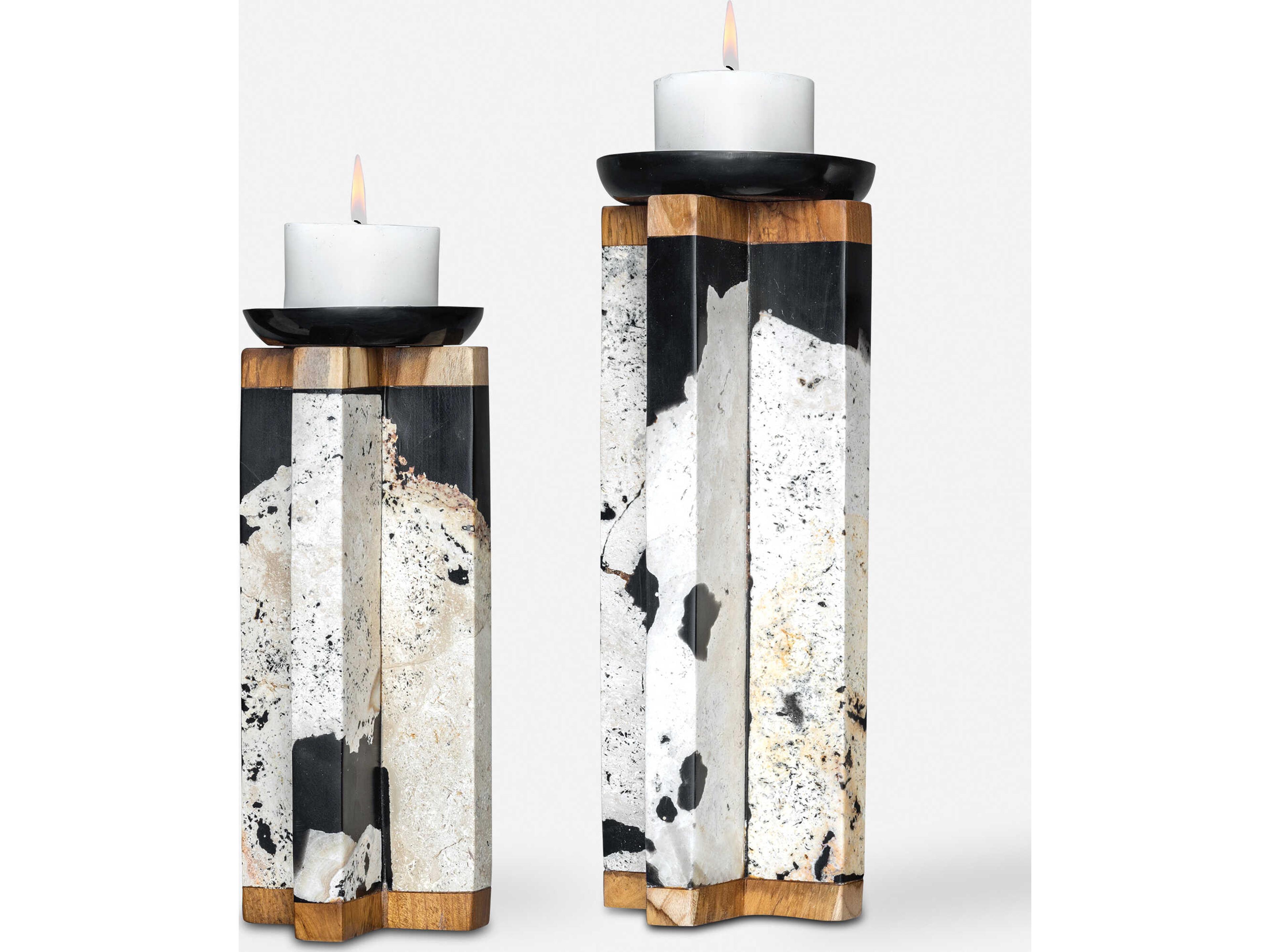 Uttermost Illini Natural Coral Stone Candle Holder Set of 2