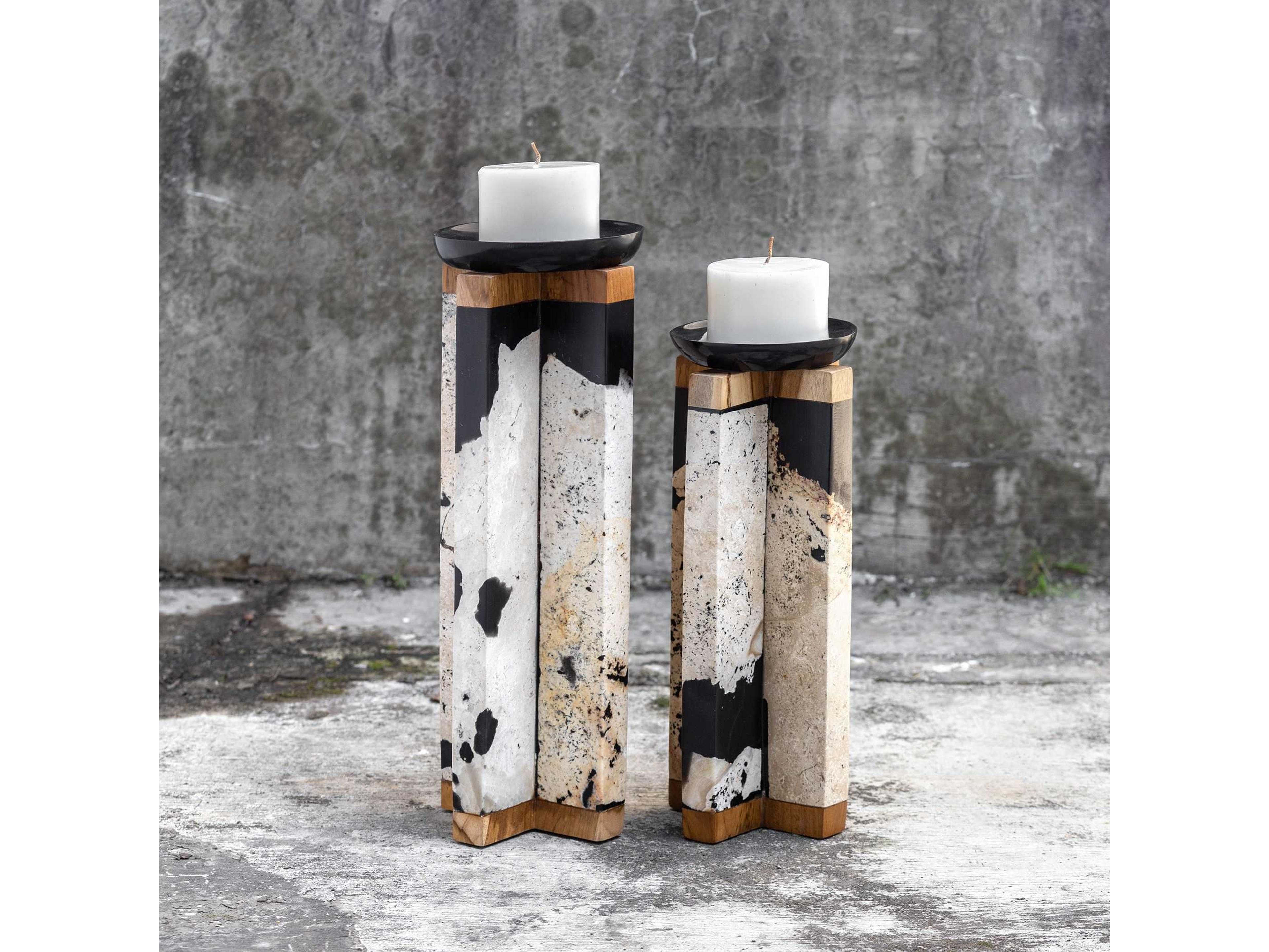 Uttermost Illini Natural Coral Stone Candle Holder Set of 2