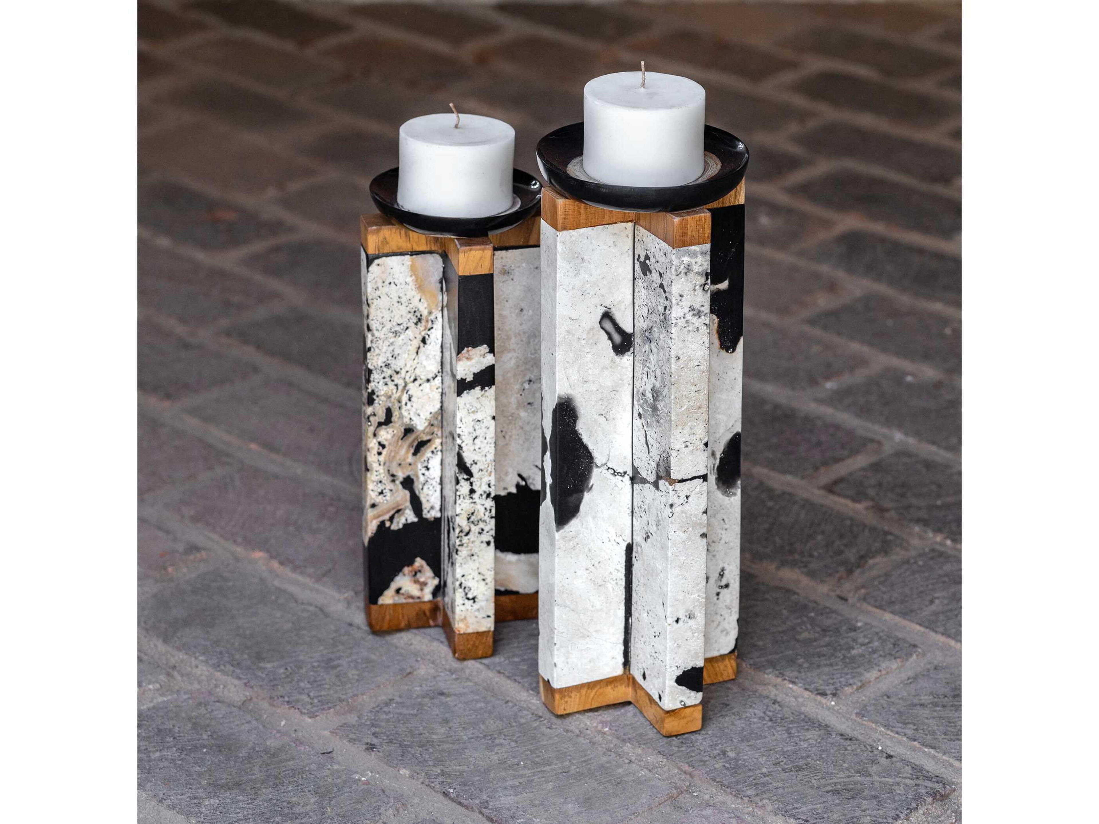 Uttermost Illini Natural Coral Stone Candle Holder Set of 2