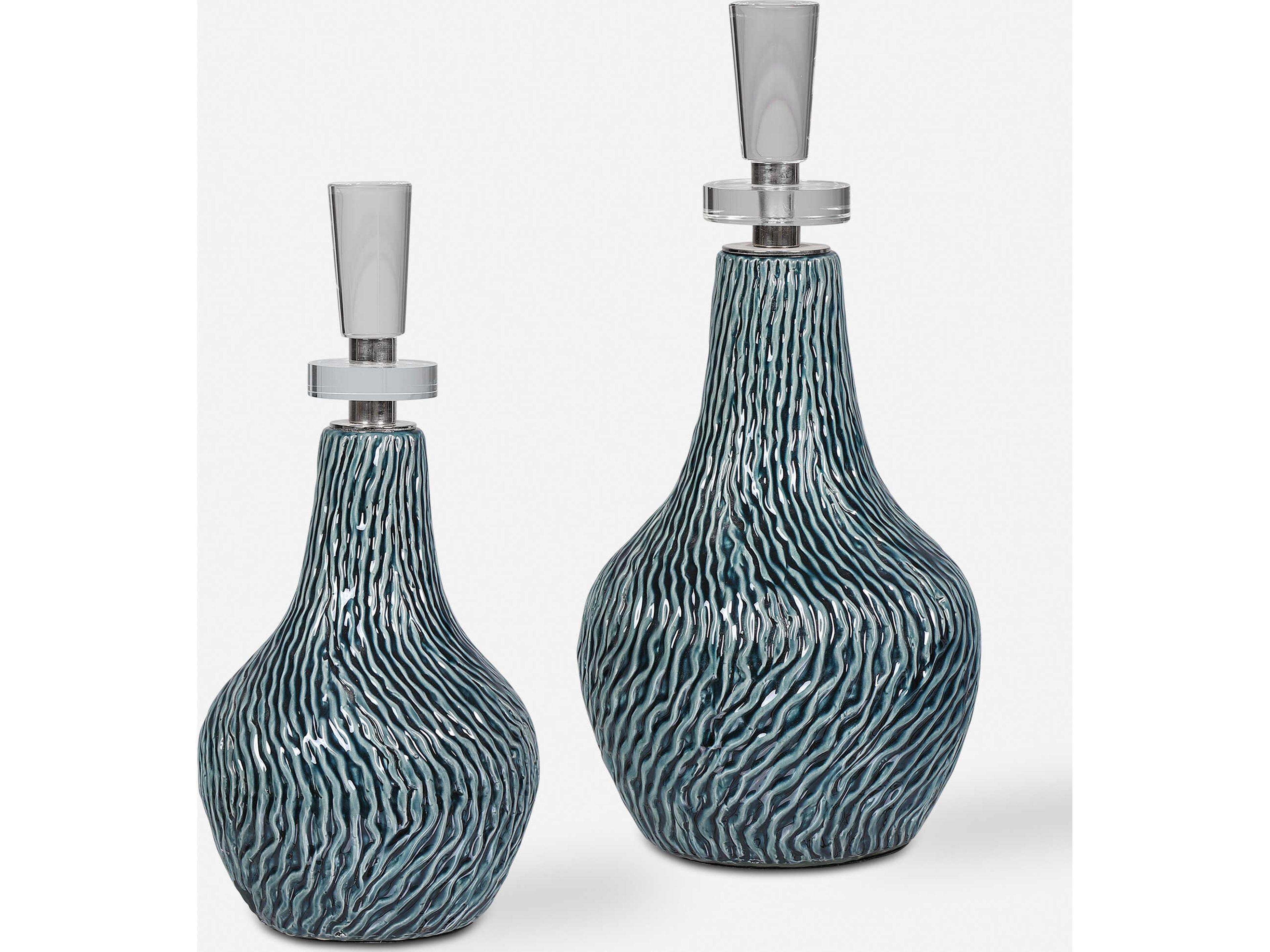 Uttermost Almera Dark Teal Bottles Set of 2