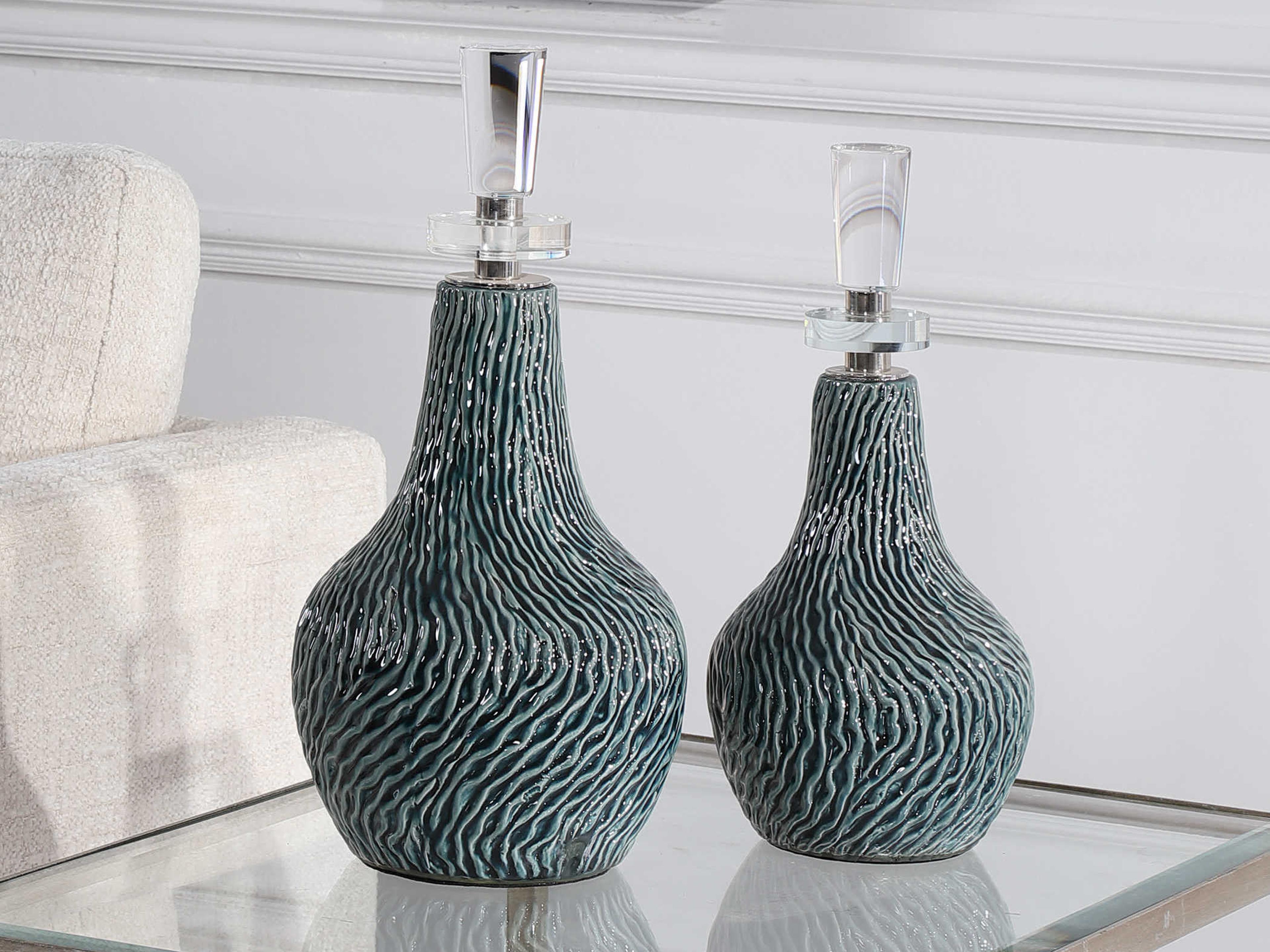 Uttermost Almera Dark Teal Bottles Set of 2